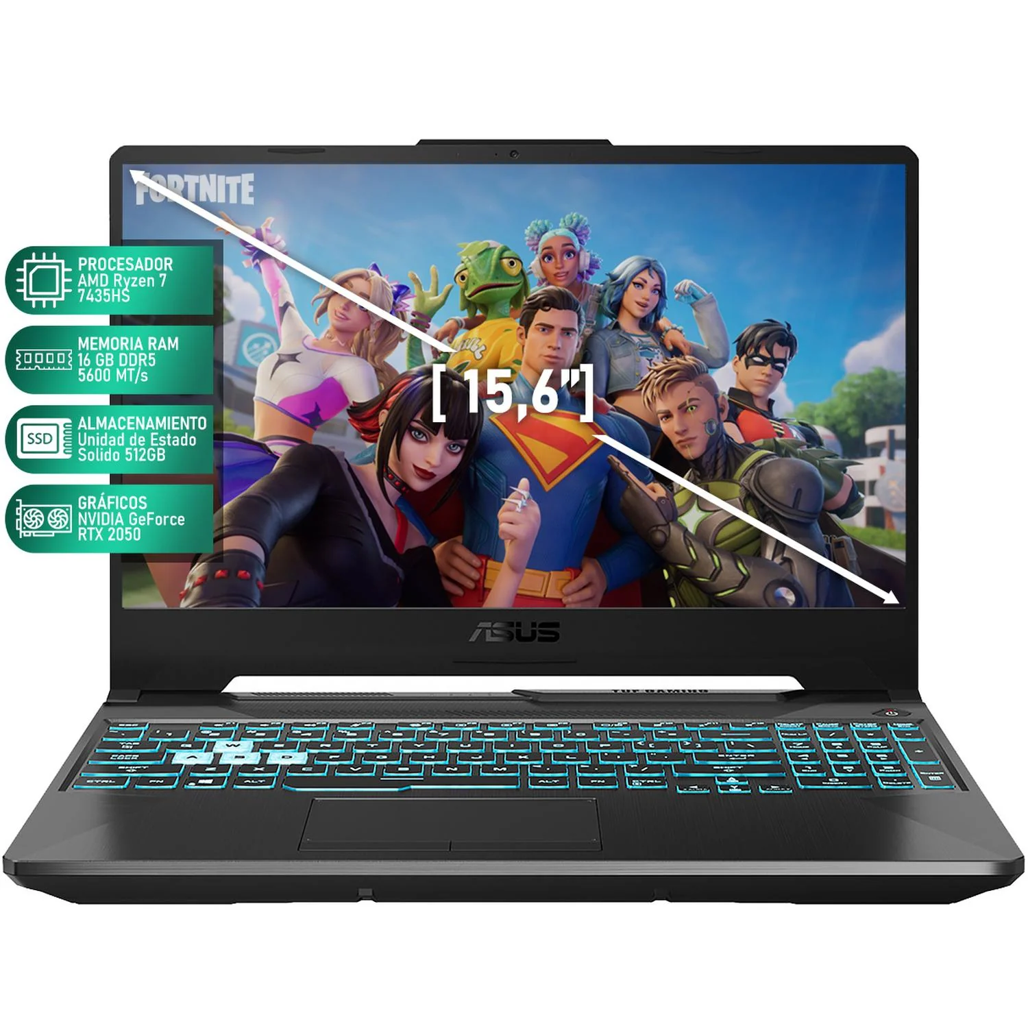 Laptop Gamer ASUS TUF Gaming A15 NVIDIA GeForce RTX 2050 AMD Ryzen 7 7435HS 16GB RAM 512GB SSD 15.6" Windows 11 Home Teclado en Ingles Open Box - Image 2