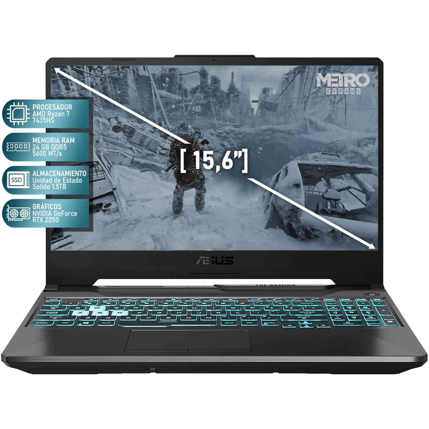 Laptop Gamer ASUS TUF Gaming A15 NVIDIA GeForce RTX 2050 AMD Ryzen 7 7435HS 24GB RAM 1.5TB SSD 15.6" Windows 11 Home Teclado en Ingles + Mouse DXT Gaming - Image 2