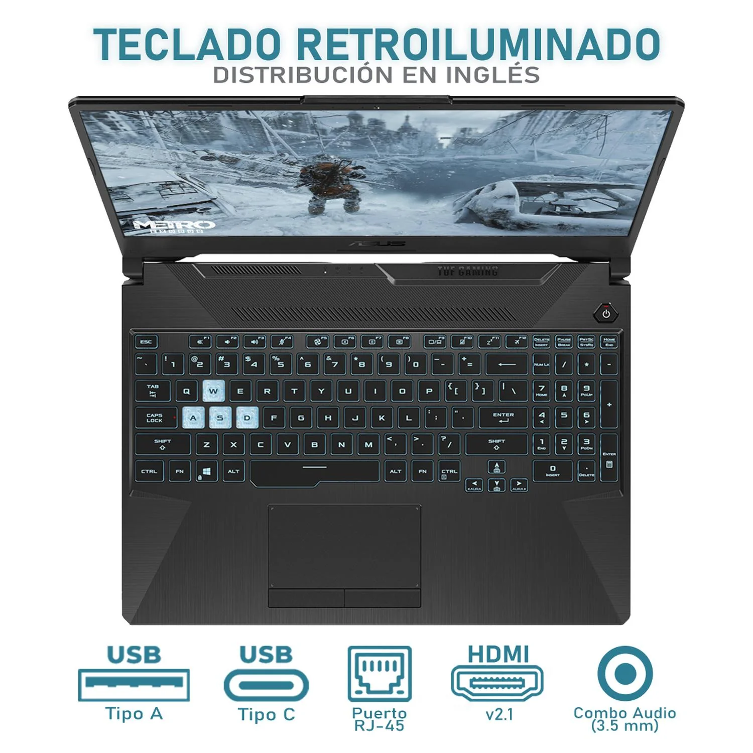 Laptop Gamer ASUS TUF Gaming A15 NVIDIA GeForce RTX 2050 AMD Ryzen 7 7435HS 24GB RAM 1.5TB SSD 15.6" Windows 11 Home Teclado en Ingles + Mouse DXT Gaming - Image 4