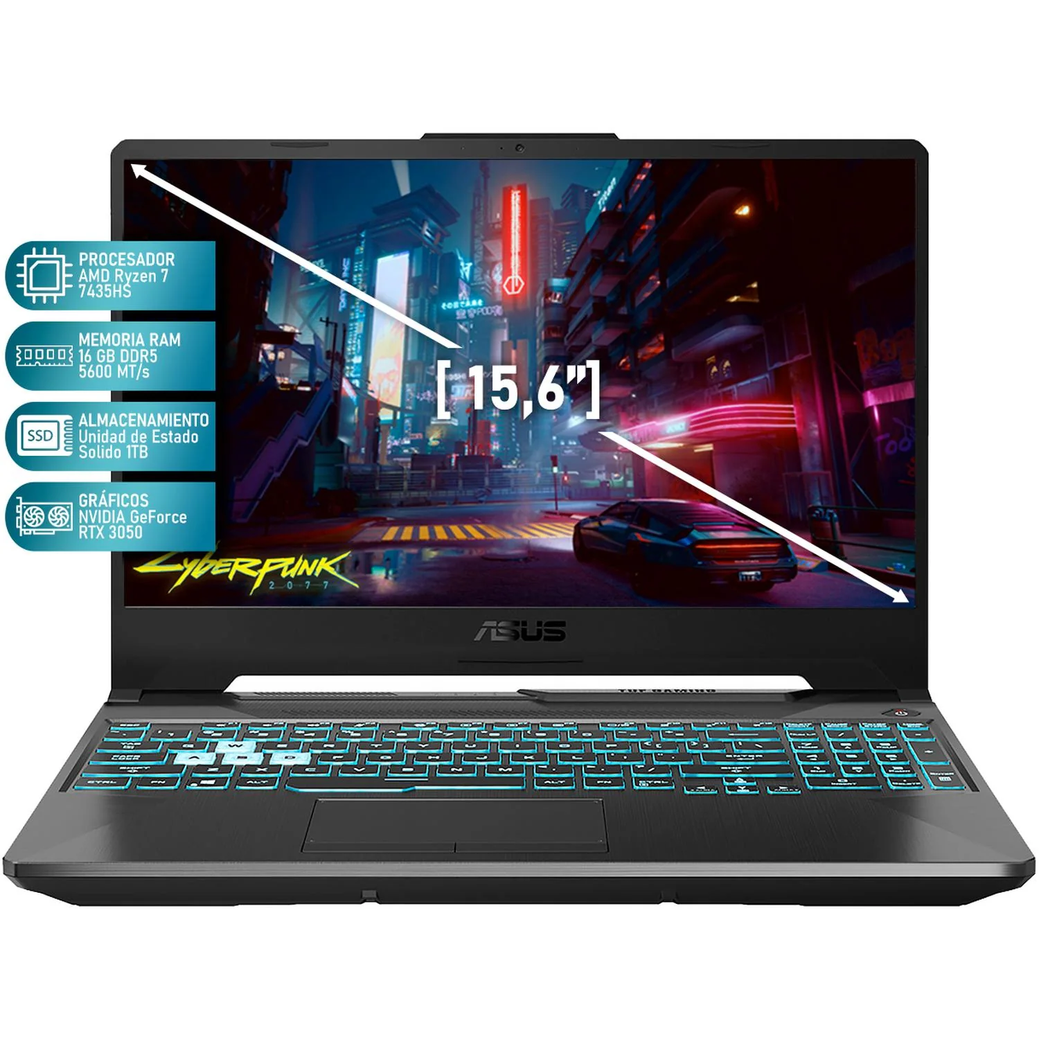 Laptop Gamer ASUS TUF Gaming A15 NVIDIA GeForce RTX 3050 AMD Ryzen 7 7435HS 16GB RAM 1TB SSD 15.6" Windows 11 Home Teclado en Ingles + Mouse DXT Gaming Open Box - Image 2