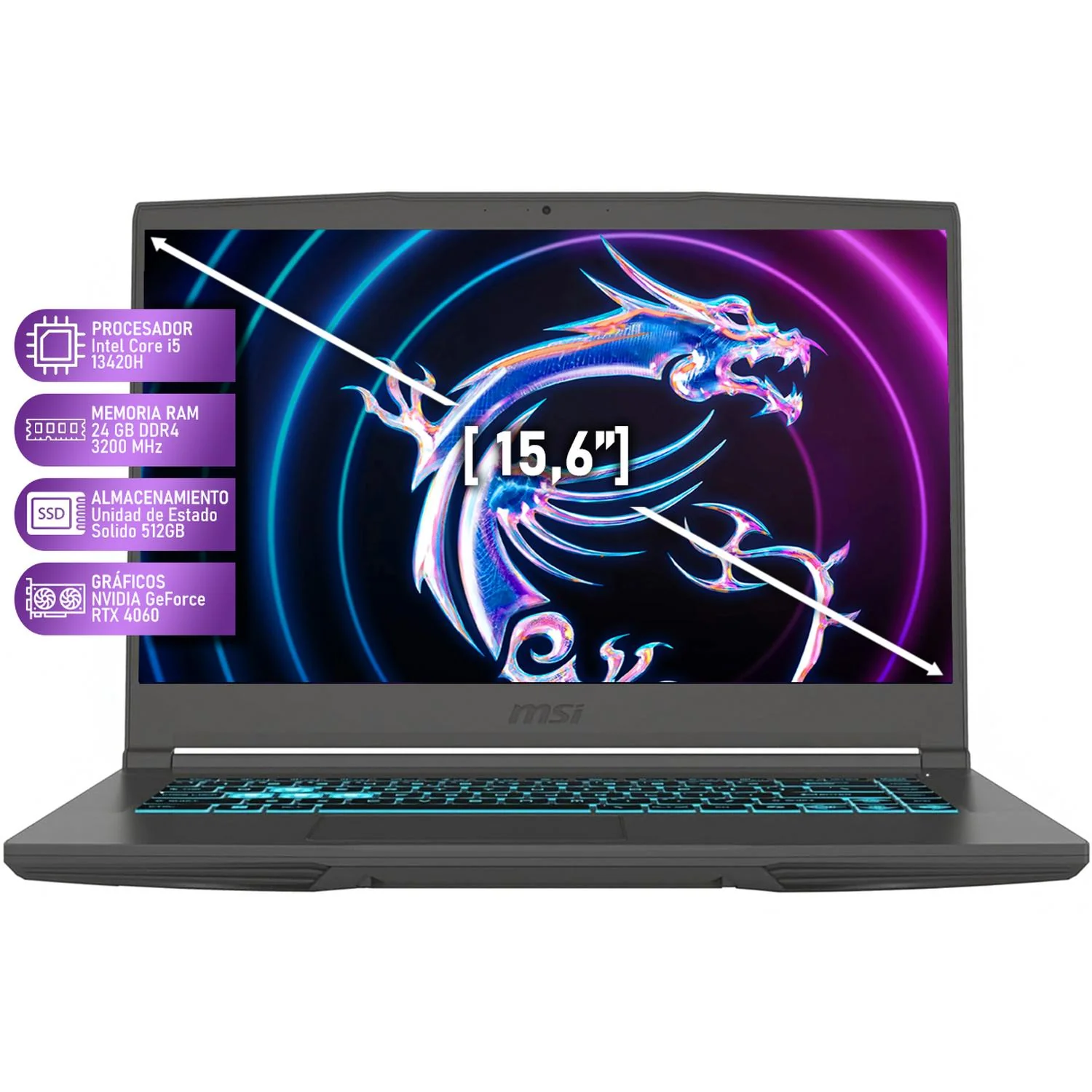 Laptop Gamer MSI Thin 15 NVIDIA GeForce RTX 4060 Intel Core i5 13420H 24GB RAM 512GB SSD 15.6" Windows 11 Home Teclado en Ingles - Image 2