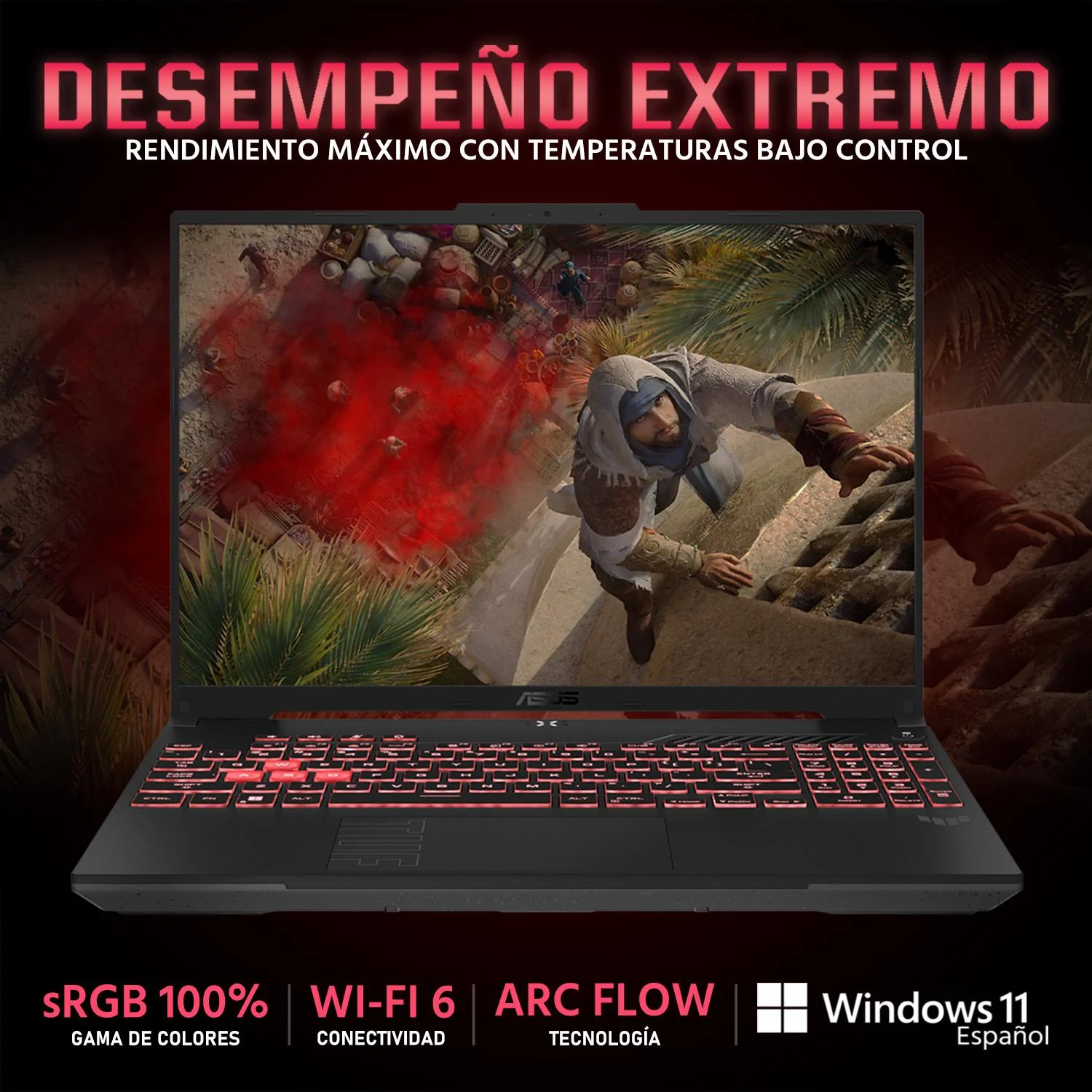 Laptop Gamer ASUS TUF Gaming A16 NVIDIA GeForce RTX 4050 AMD Ryzen 5 7535HS 16GB RAM 512GB SSD 16" Windows 11 Home Teclado en Español - Image 3