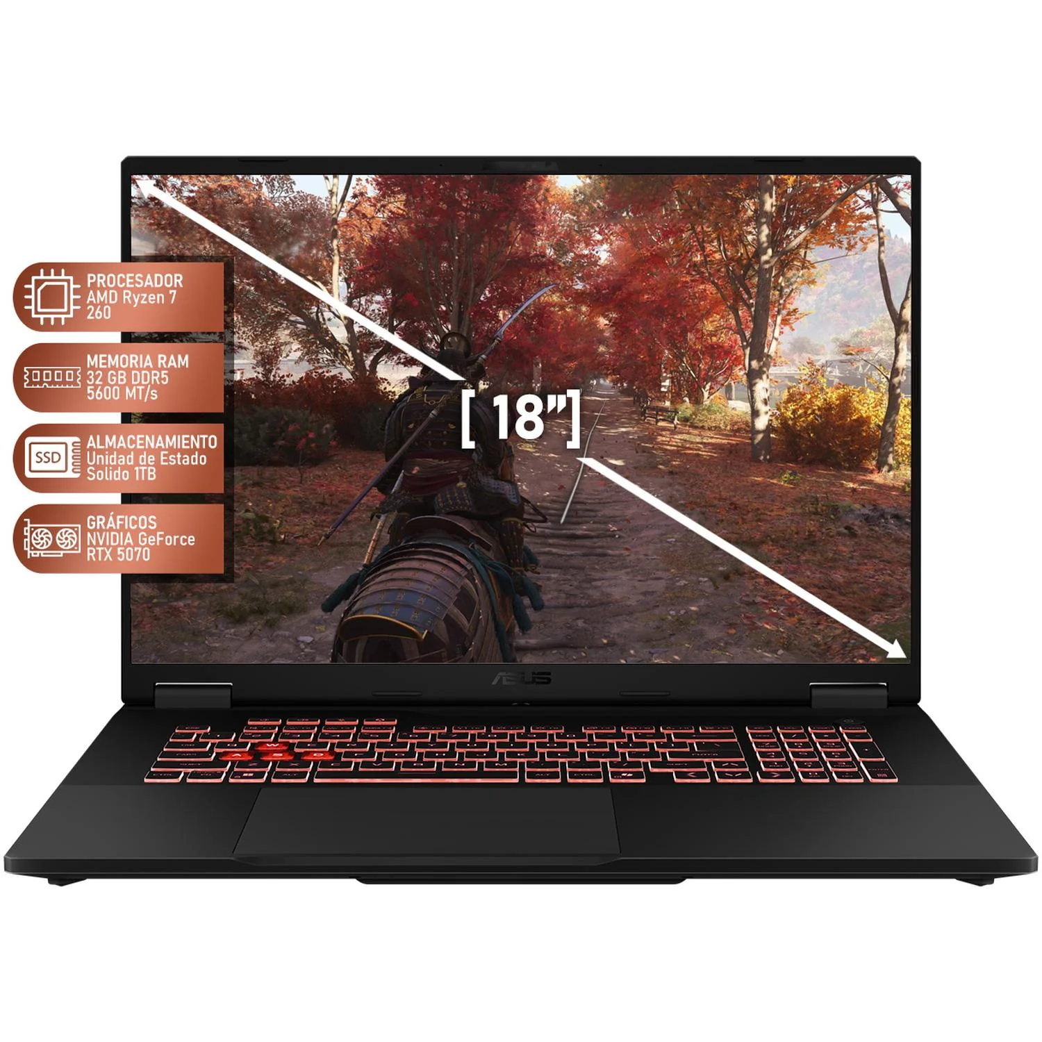 Laptop Gamer ASUS TUF Gaming A18 NVIDIA GeForce RTX 5070 AMD Ryzen 7 260 32GB RAM 1TB SSD 18" Windows 11 Home Teclado en Ingles - Image 2