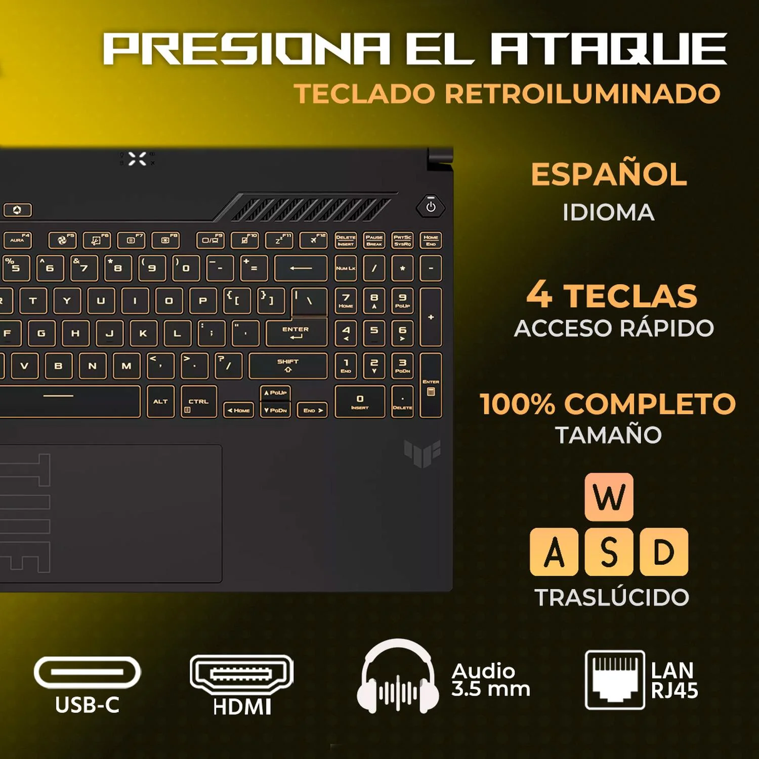 Laptop Gamer ASUS TUF Gaming F16 Nvidia GeForce RTX 3050 6GB Intel Core i5 210H 16GB 512GB SSD Pantalla 16" FHD+ 144Hz Teclado Español FreeDOS - Image 4