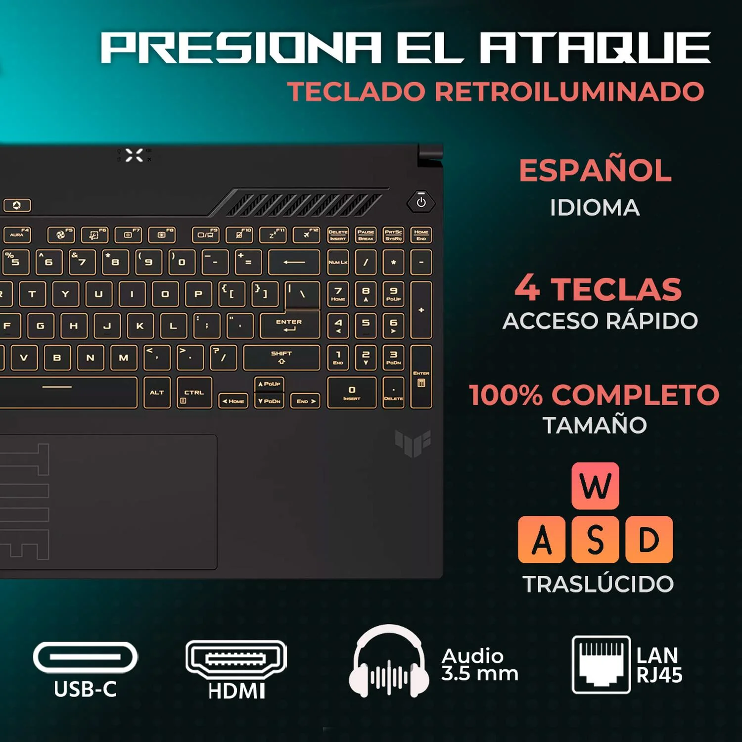 Laptop Gamer ASUS TUF Gaming F16 NVIDIA GeForce RTX 3050 Intel Core i5 210H 24GB SSD 1TB 16" Full HD 144Hz Teclado Español Mouse DXT Gaming Trabajo Multimedia y Gaming Casual - Image 4