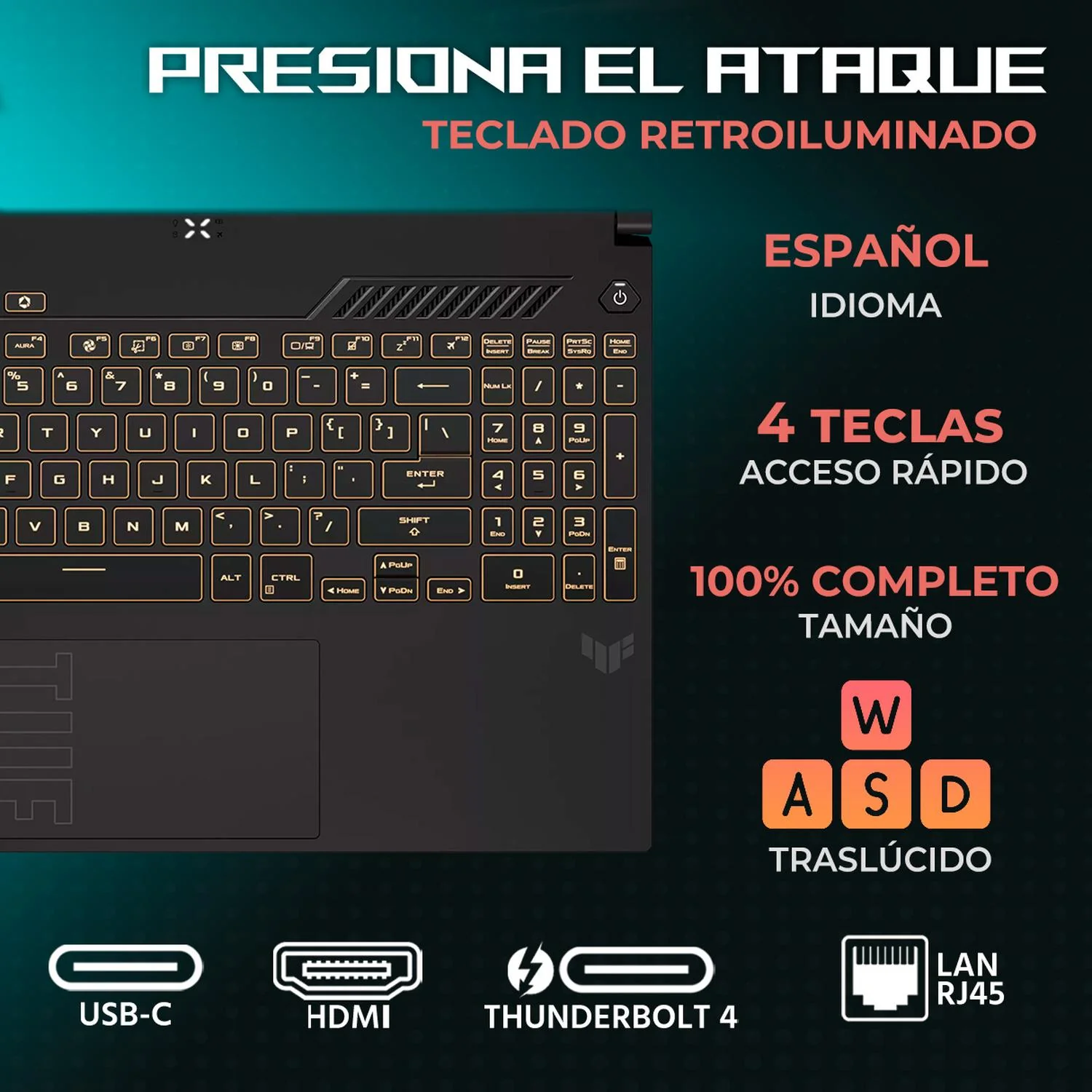 Laptop Gamer ASUS TUF Gaming F16 NVIDIA GeForce RTX 5060 Intel Core i7 14650HX 32GB DDR5 SSD 1TB 16" WUXGA 165Hz Teclado Ingles Gaming Competitivo y Multitarea Fluida - Image 4