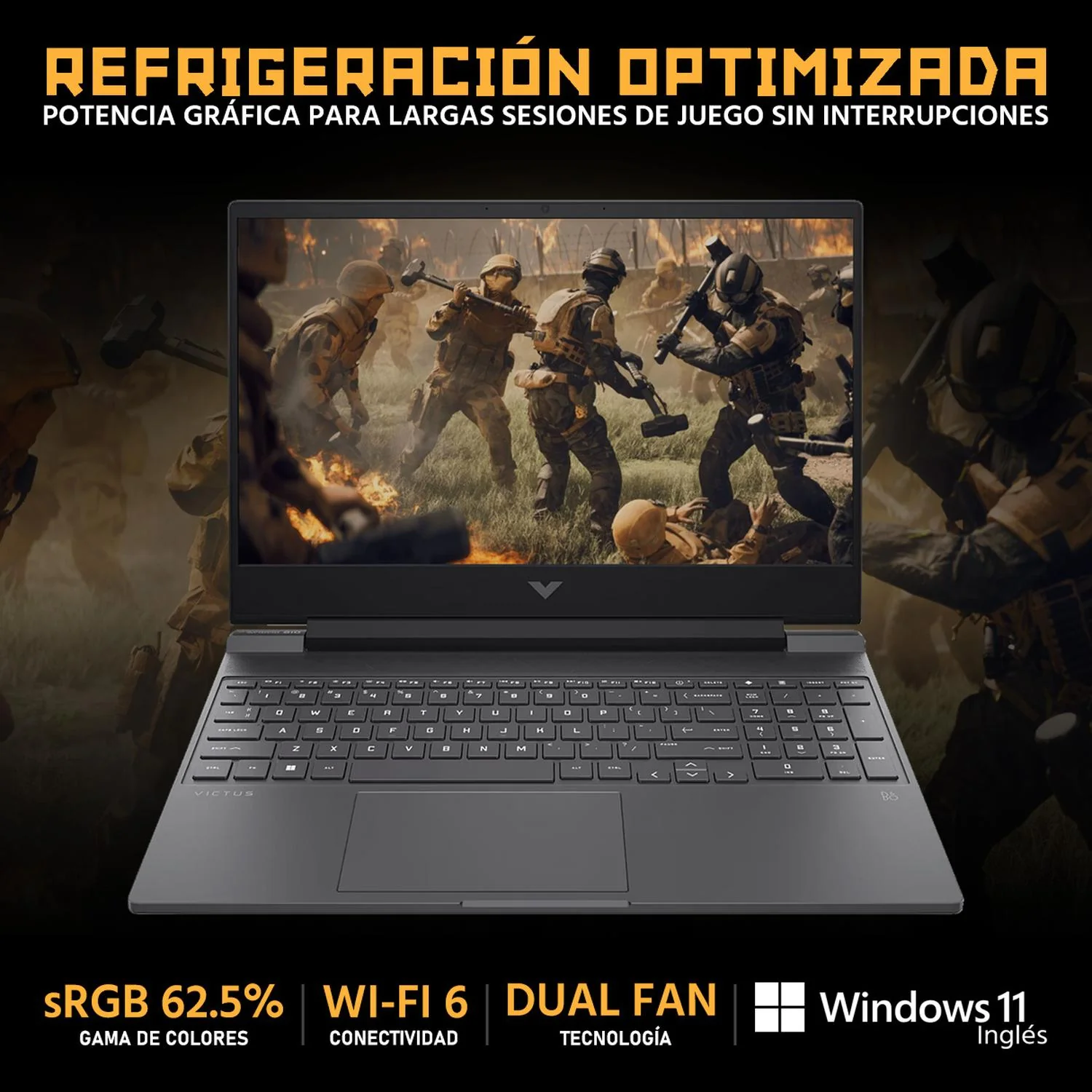 Laptop Gamer HP Victus NVIDIA GeForce RTX 4050 AMD Ryzen 7 7445HS 16GB RAM 512GB SSD 15.6" Windows 11 Home Teclado en Ingles Reacondicionado - Image 3
