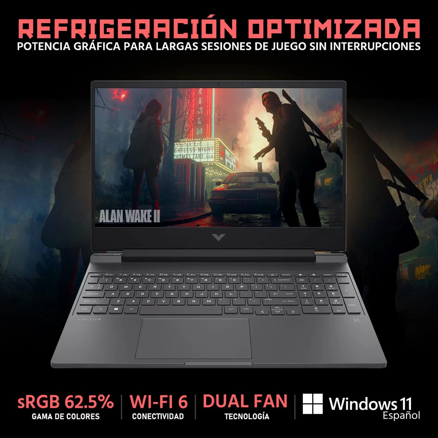 Laptop Gamer HP Victus NVIDIA GeForce RTX 4050 AMD Ryzen 7 7445HS 24GB DDR5 SSD 512GB 15.6" FHD 144Hz Teclado Ingles Control DXT ideal para Gaming y Multitarea - Image 3