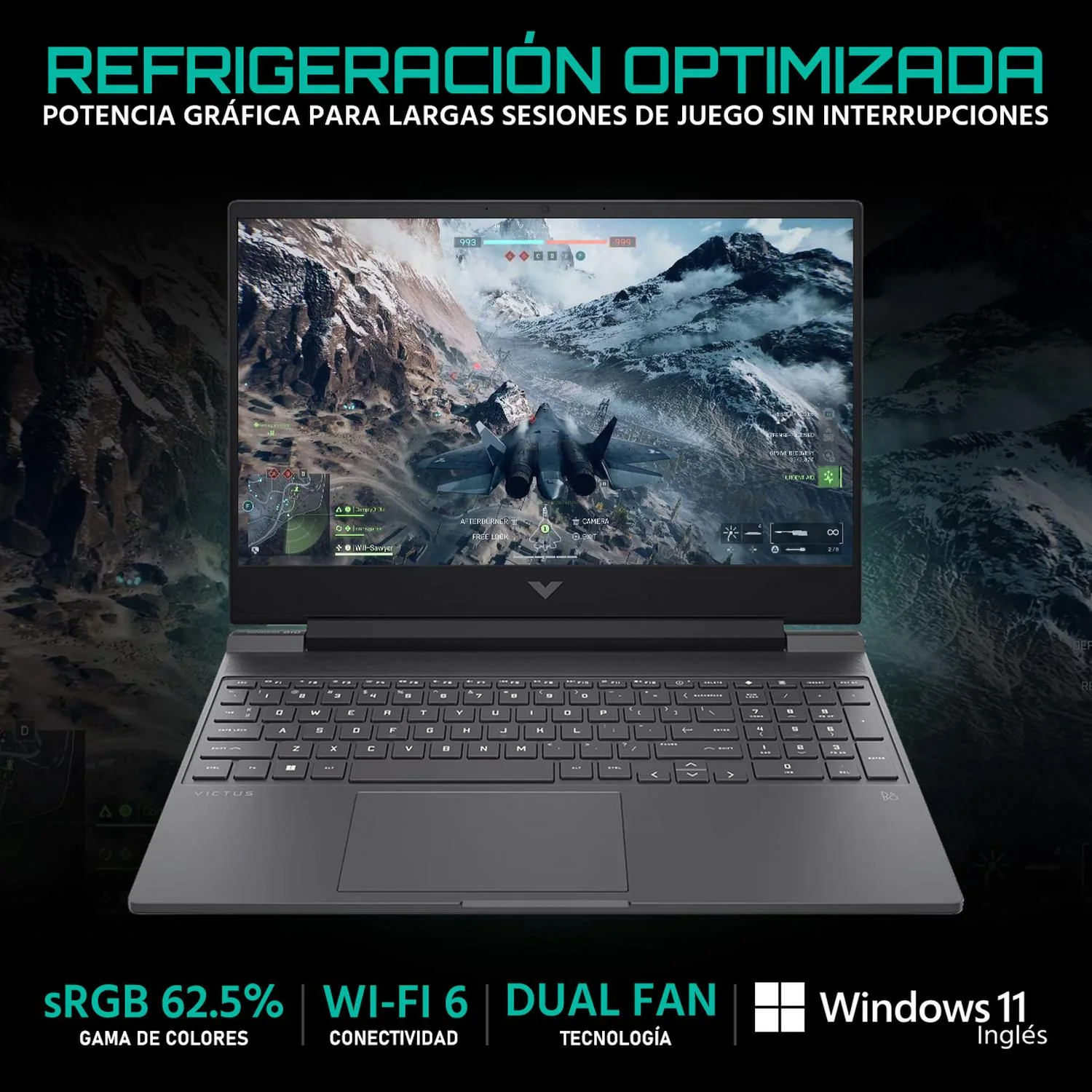 Laptop Gamer HP Victus NVIDIA GeForce RTX 4050 Intel Core i5 13420H 16GB 512GB SSD 15.6" Full HD 144Hz W11 Teclado Ingles Gaming Estable en Calidad Media - Image 3
