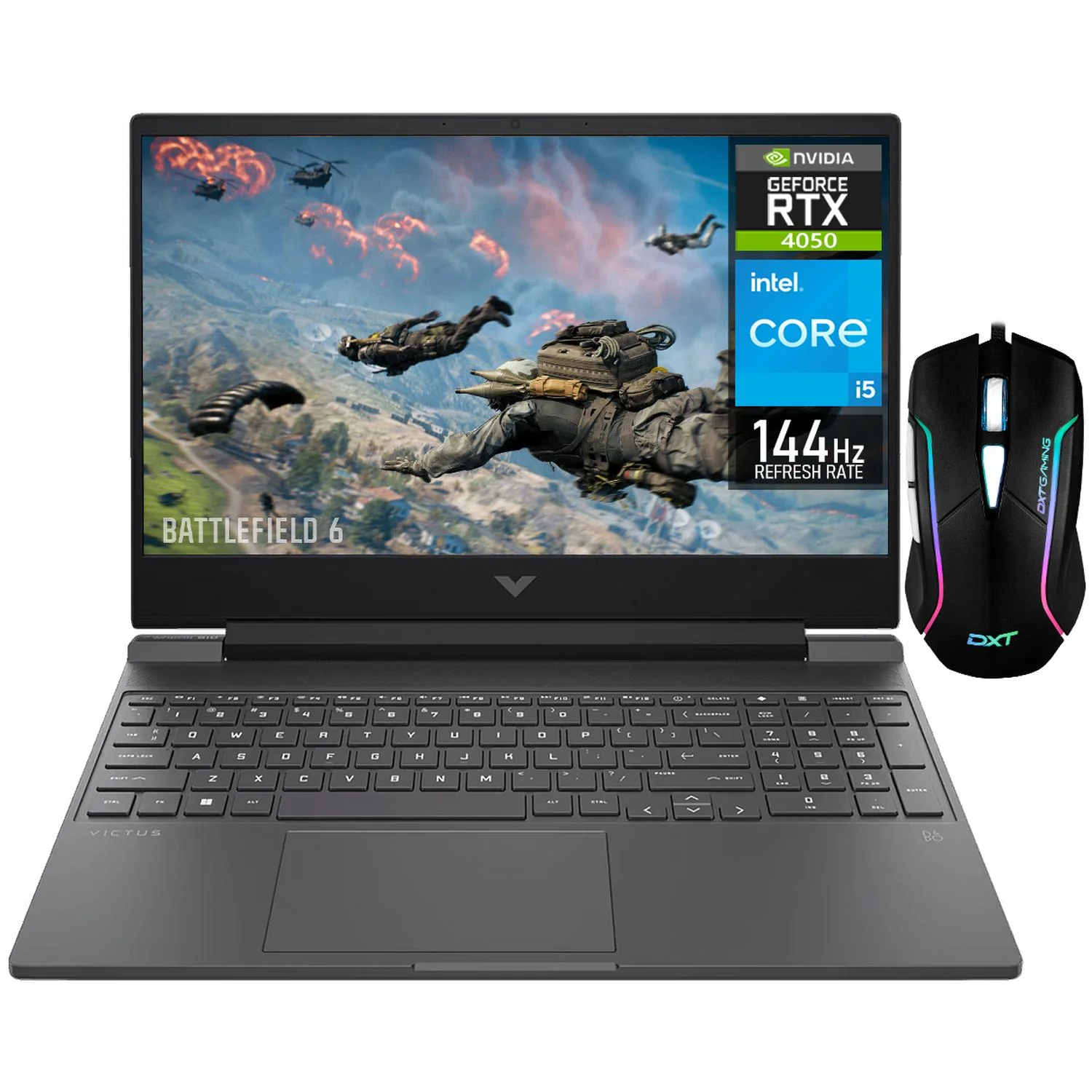 Laptop Gamer HP Victus NVIDIA GeForce RTX 4050 Intel Core i5 13420H 32GB 760GB SSD 15.6" Full HD 144Hz W11 Teclado Ingles Mouse DXT Gaming y Edicion de video