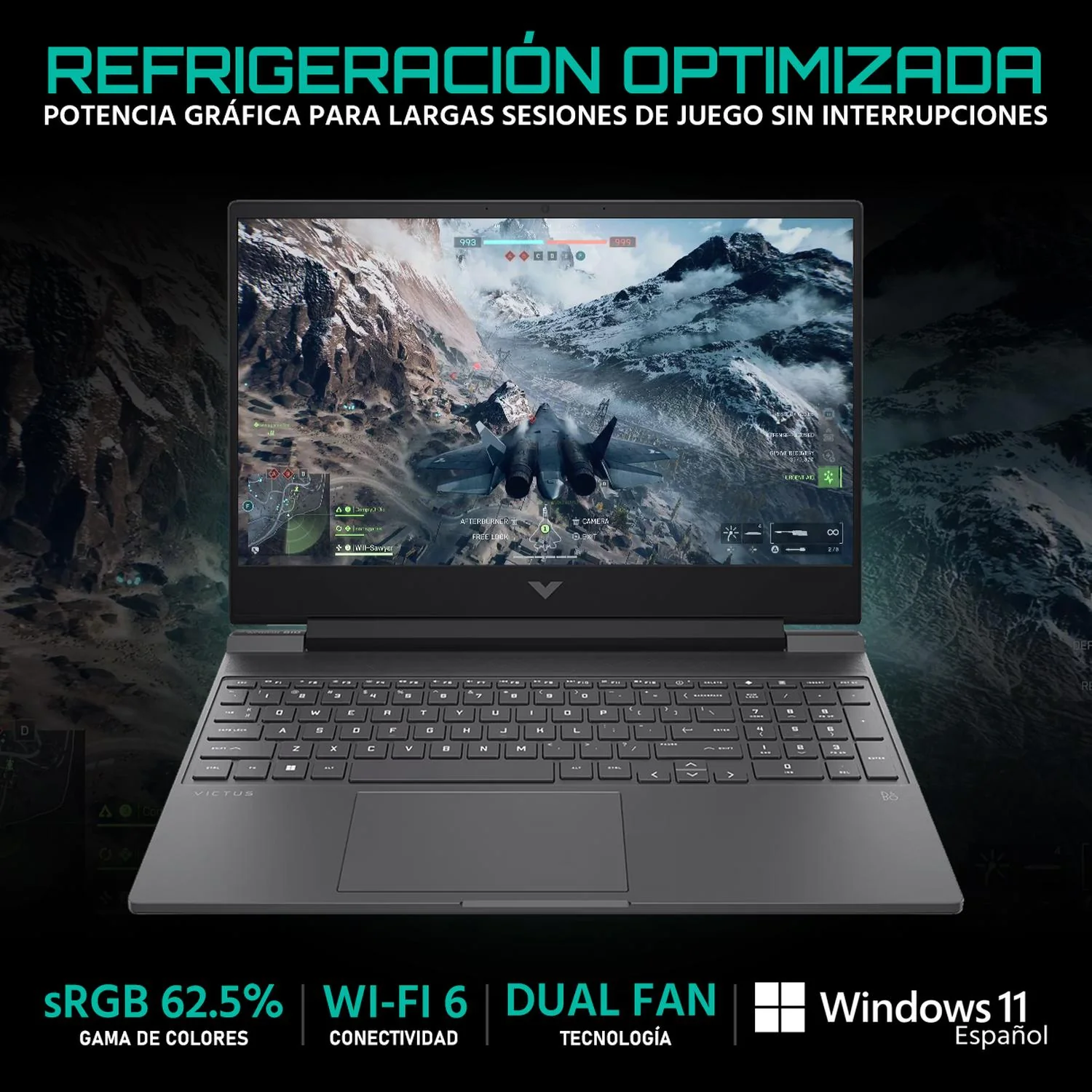 Laptop Gamer HP Victus NVIDIA GeForce RTX 4050 Intel Core i5 13420H 32GB 760GB SSD 15.6" Full HD 144Hz W11 Teclado Ingles Mouse DXT Gaming y Edicion de video - Image 3