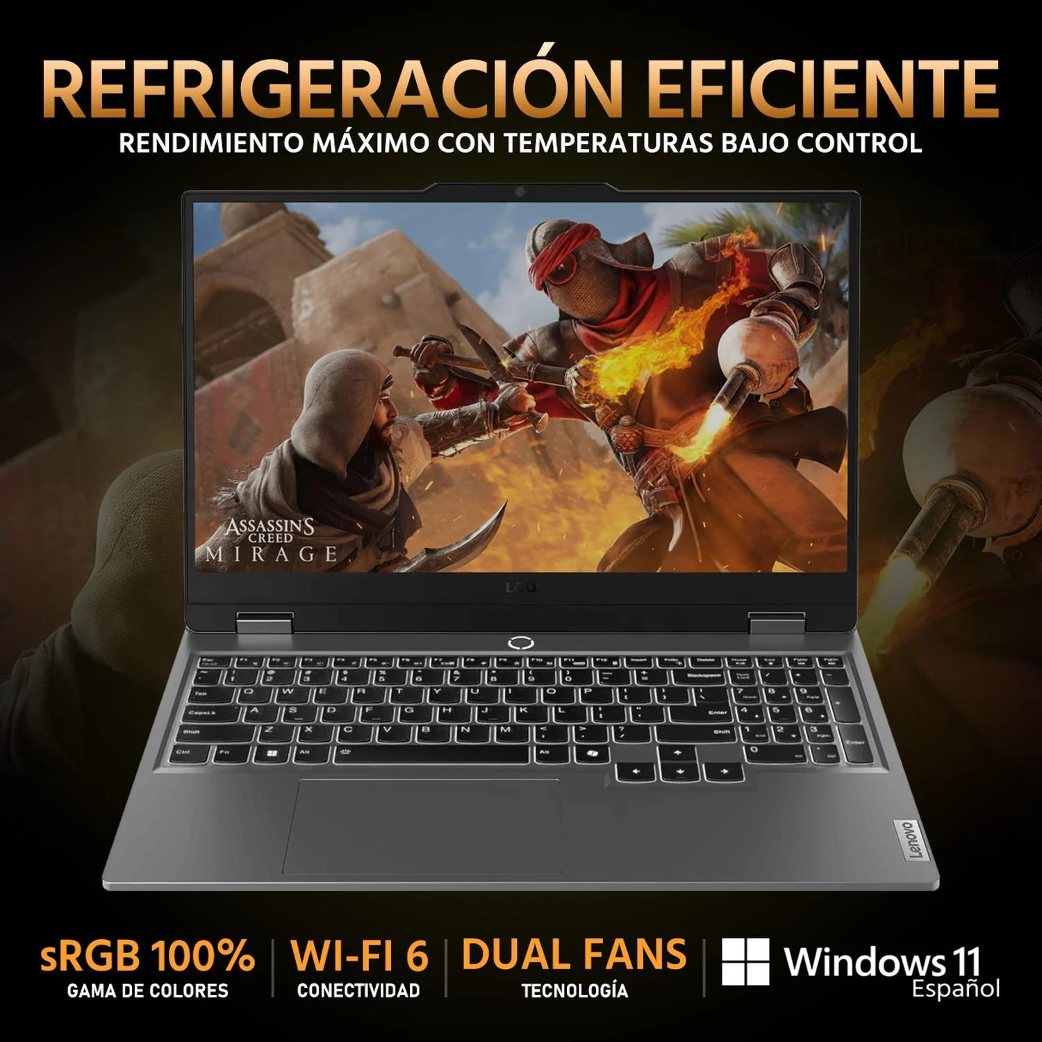 Laptop Gamer LENOVO LOQ NVIDIA GeForce RTX 3050 AMD Ryzen 5 7235HS 16GB DDR5 512GB SSD 15.6" Full HD 144Hz W11 Teclado Español Mouse Gaming Estable en Calidad Media - Image 3