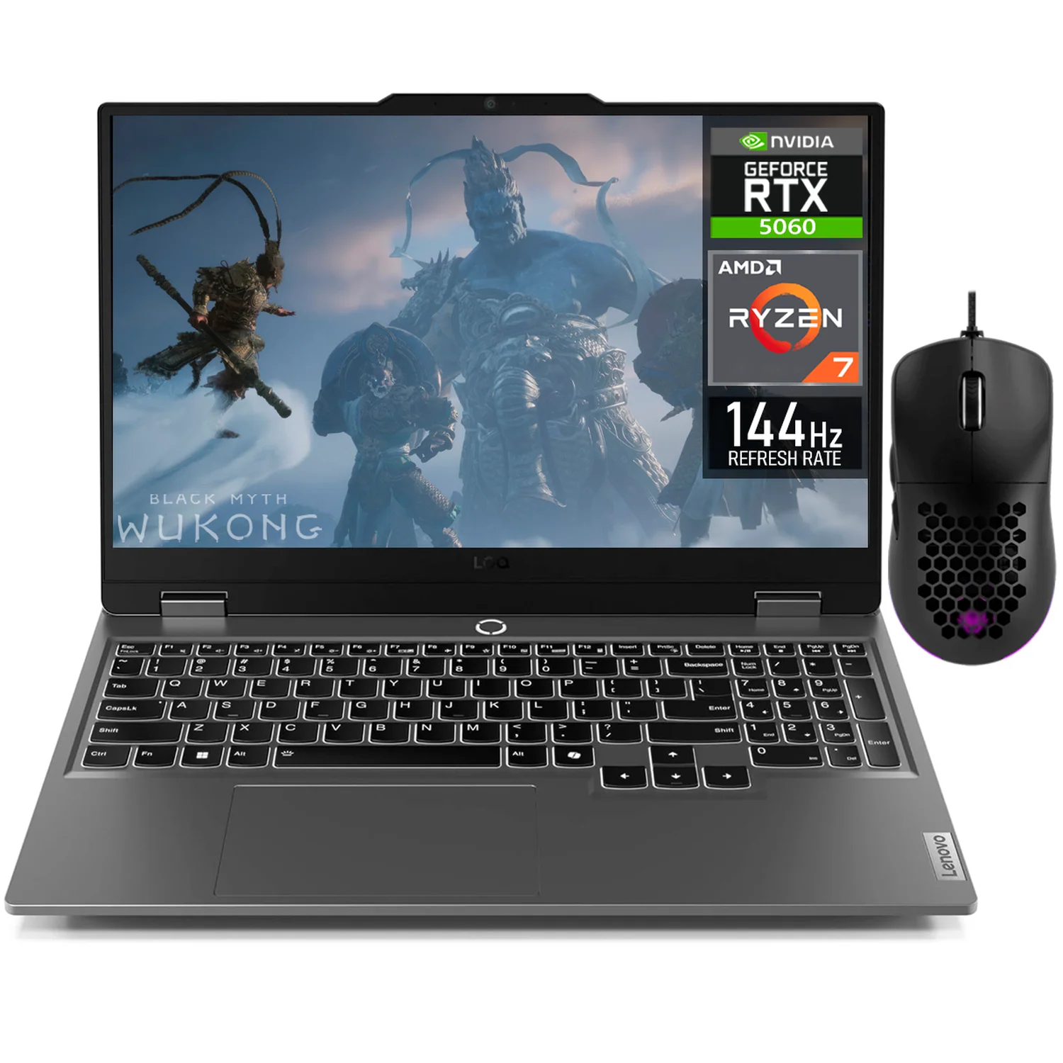 Laptop Gamer LENOVO LOQ 15AHP10 NVIDIA GeForce RTX 5060 8GB AMD Ryzen 7 250 32GB DDR5 SSD 512GB Pantalla 15.6" IPS FHD 144Hz Teclado Ingles Mouse DXT Gaming Fluidez total y Gaming Competitivo