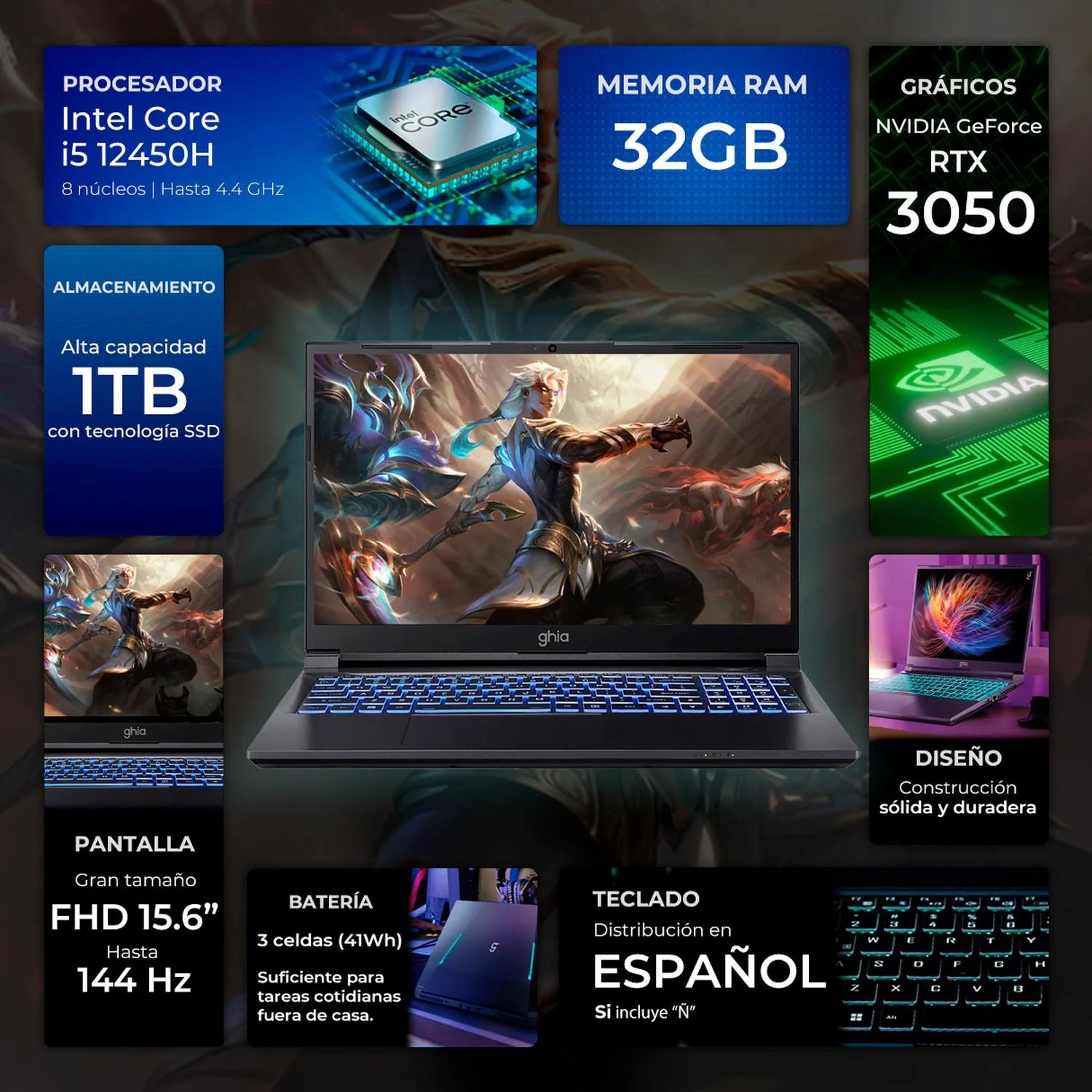 Laptop Gamer Libero Nvidia GeForce RTX 3050 4GB Intel Core i5 12450H 32GB 1TB SSD Pantalla 15.6" IPS FHD 144Hz Teclado Español W11H Garantia y Servicio en Mexico - Image 2