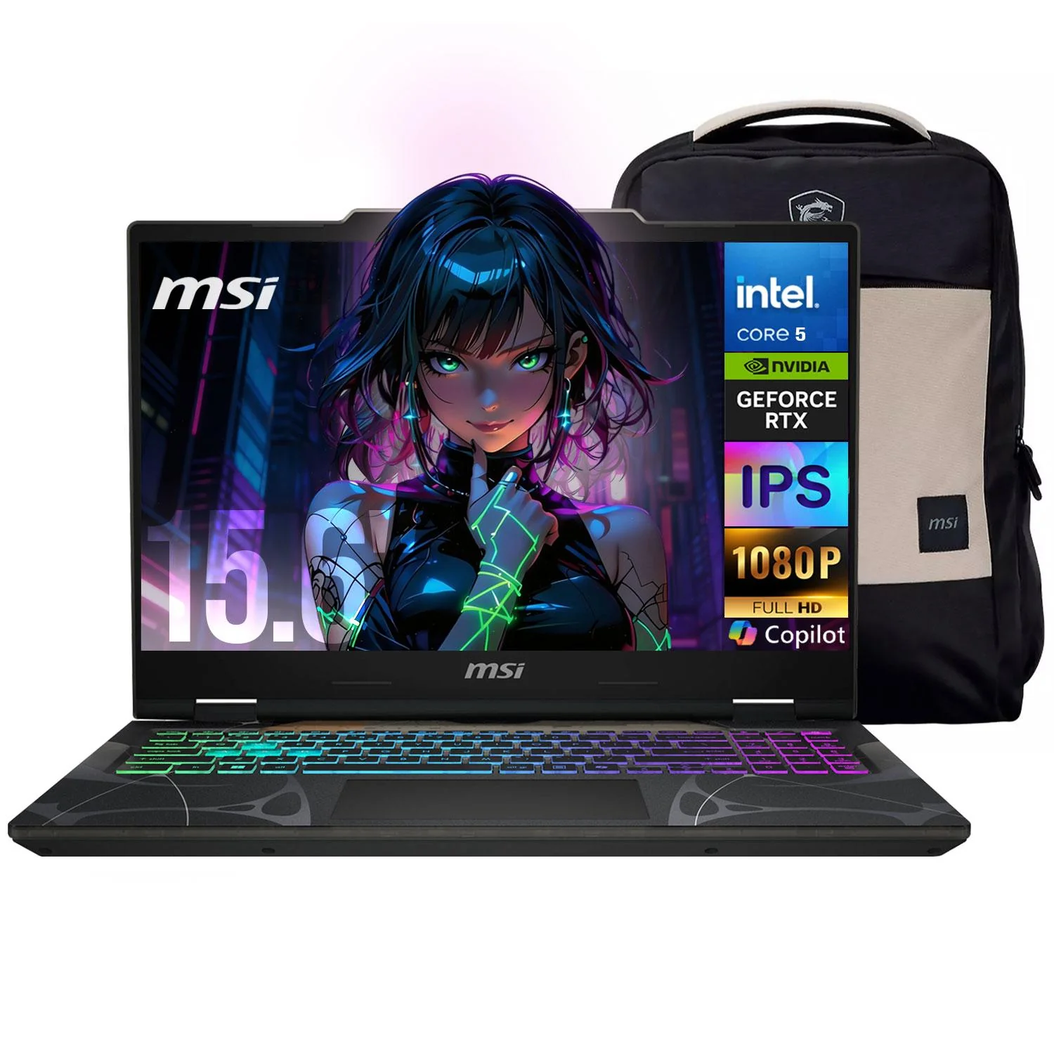 Laptop Gamer MSI Cyborg 15 Nvidia GeForce RTX 5060 8GB DLSS Intel Core 5 210H 16GB DDR5 512GB Pantalla 15.6" FHD 144Hz Teclado Español + Mochila Trabajo Multimedia y Gaming Avanzado