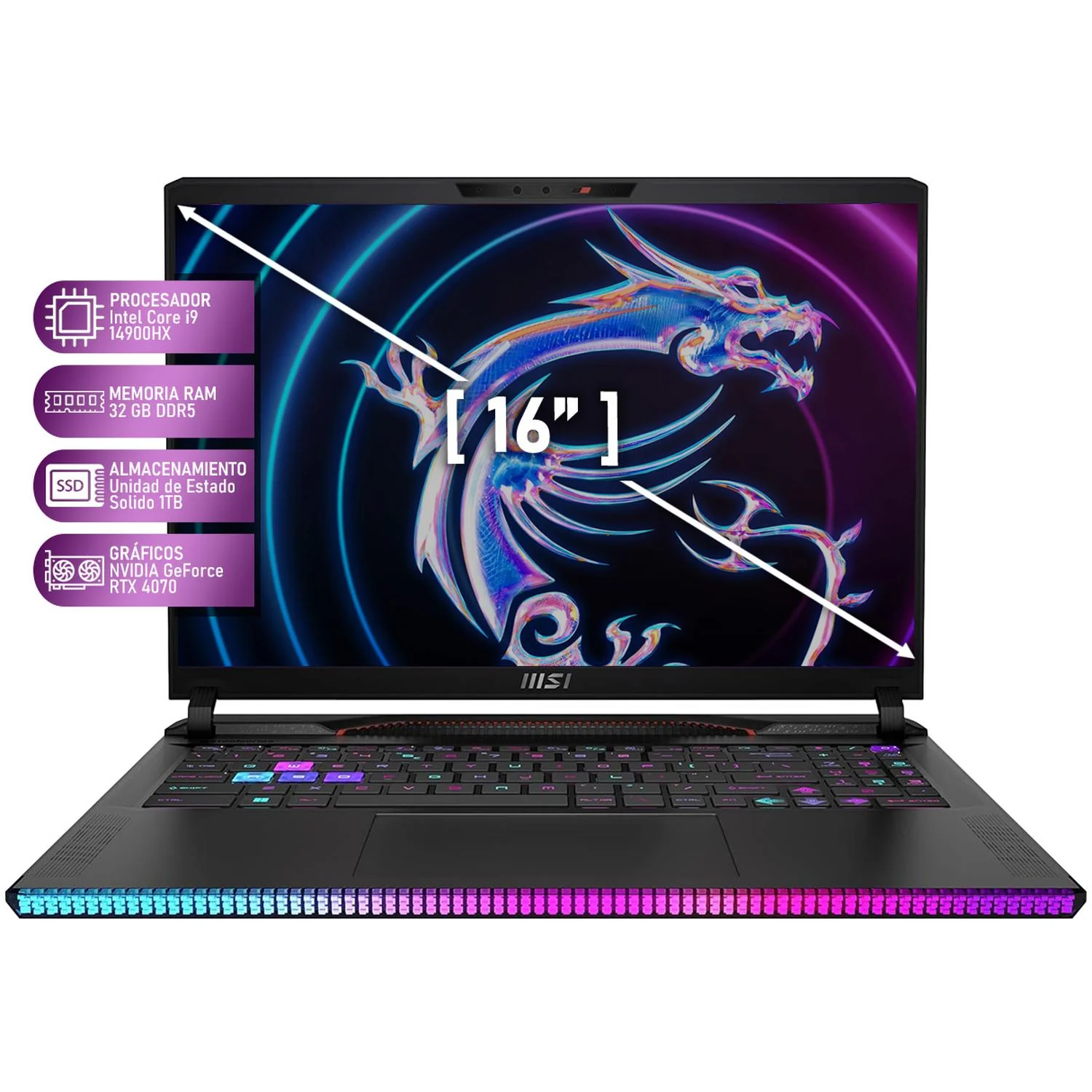 Laptop Gamer MSI Raider NVIDIA GeForce RTX 4070 Intel Core i9 14900HX 32GB RAM 1TB SSD 16" Windows 11 Home Teclado en Ingles Open Box - Image 2