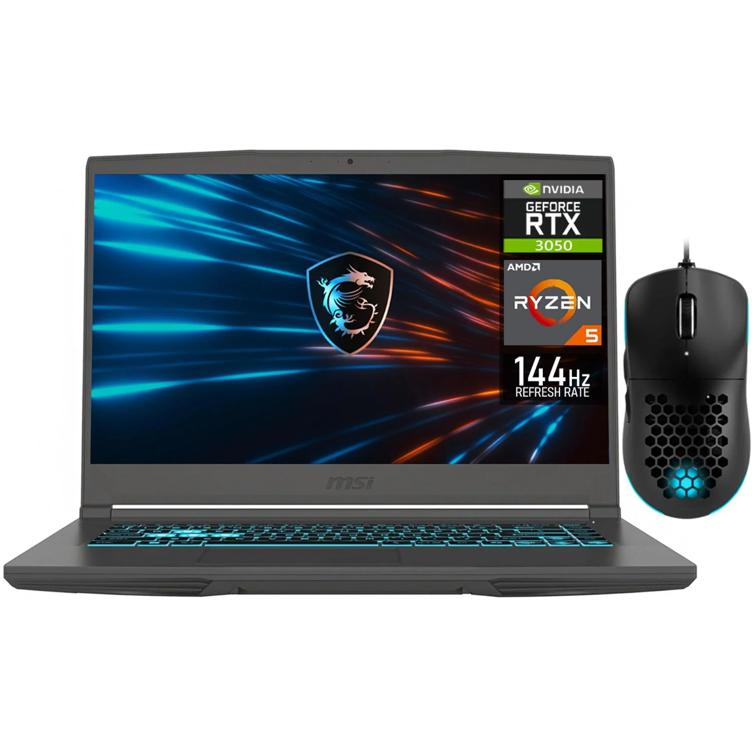 Laptop Gamer MSI Thin NVIDIA GeForce RTX 3050 AMD Ryzen 5 7535HS 24GB DDR5 SSD 512GB 15.6" FHD 144Hz Teclado Español Mouse DXT Gaming Rendimiento Fluido y Gaming Entrada