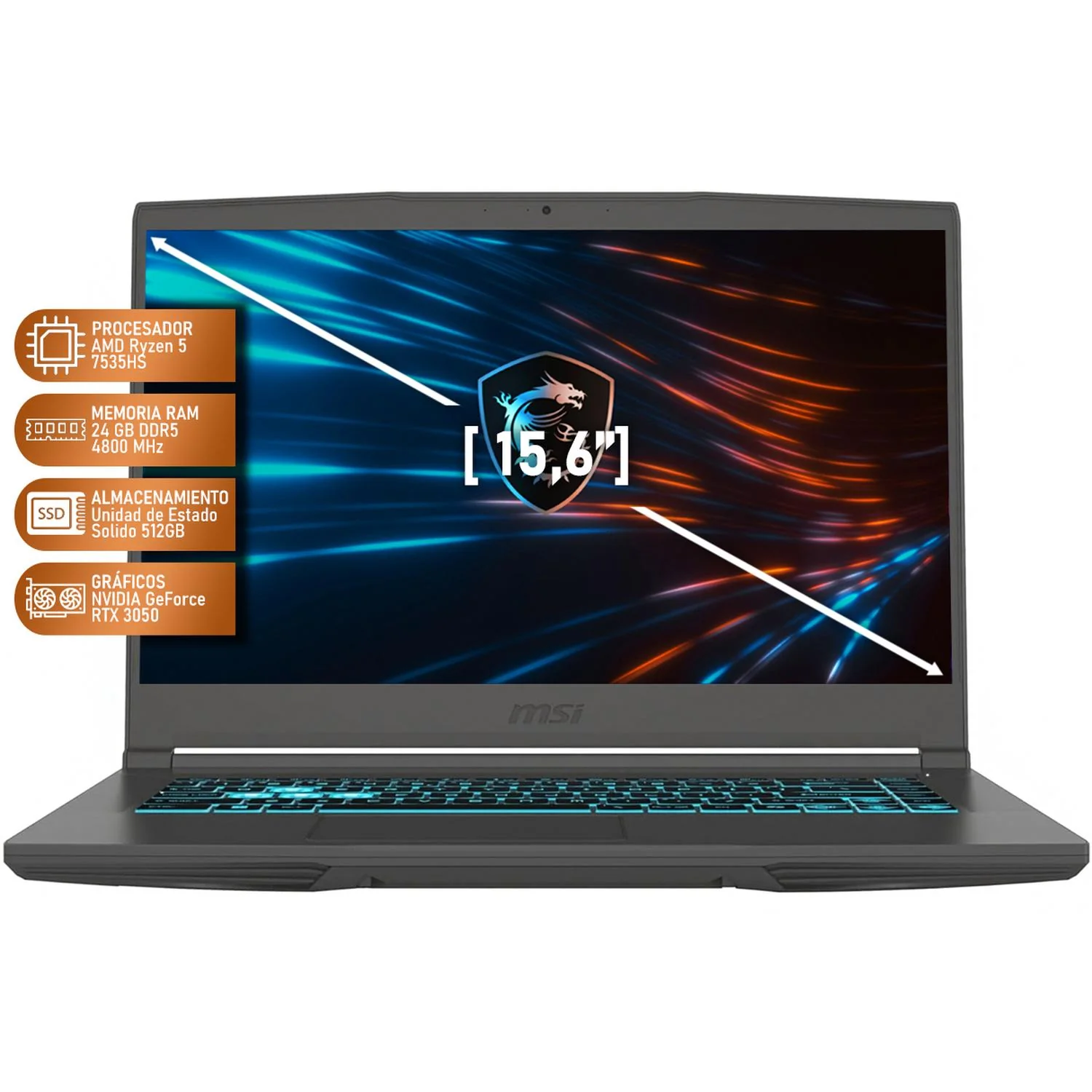 Laptop Gamer MSI Thin NVIDIA GeForce RTX 3050 AMD Ryzen 5 7535HS 24GB DDR5 SSD 512GB 15.6" FHD 144Hz Teclado Español Mouse DXT Gaming Rendimiento Fluido y Gaming Entrada - Image 2