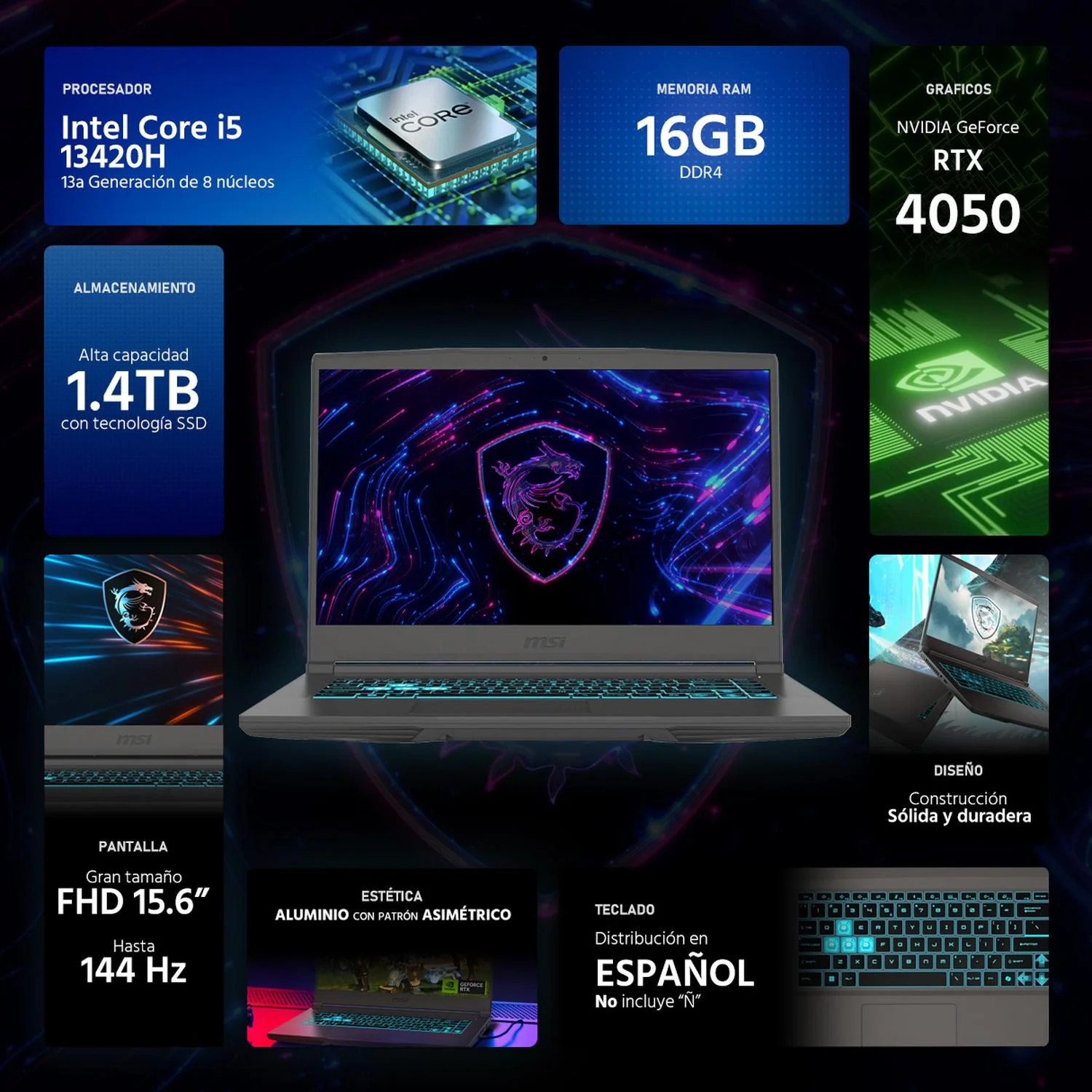 Laptop Gamer MSI Thin 15 NVIDIA GeForce RTX 4050 Intel Core i5 13420H 16GB RAM 1.4TB SSD 15.6" Windows 11 Home Teclado en Español - Image 2