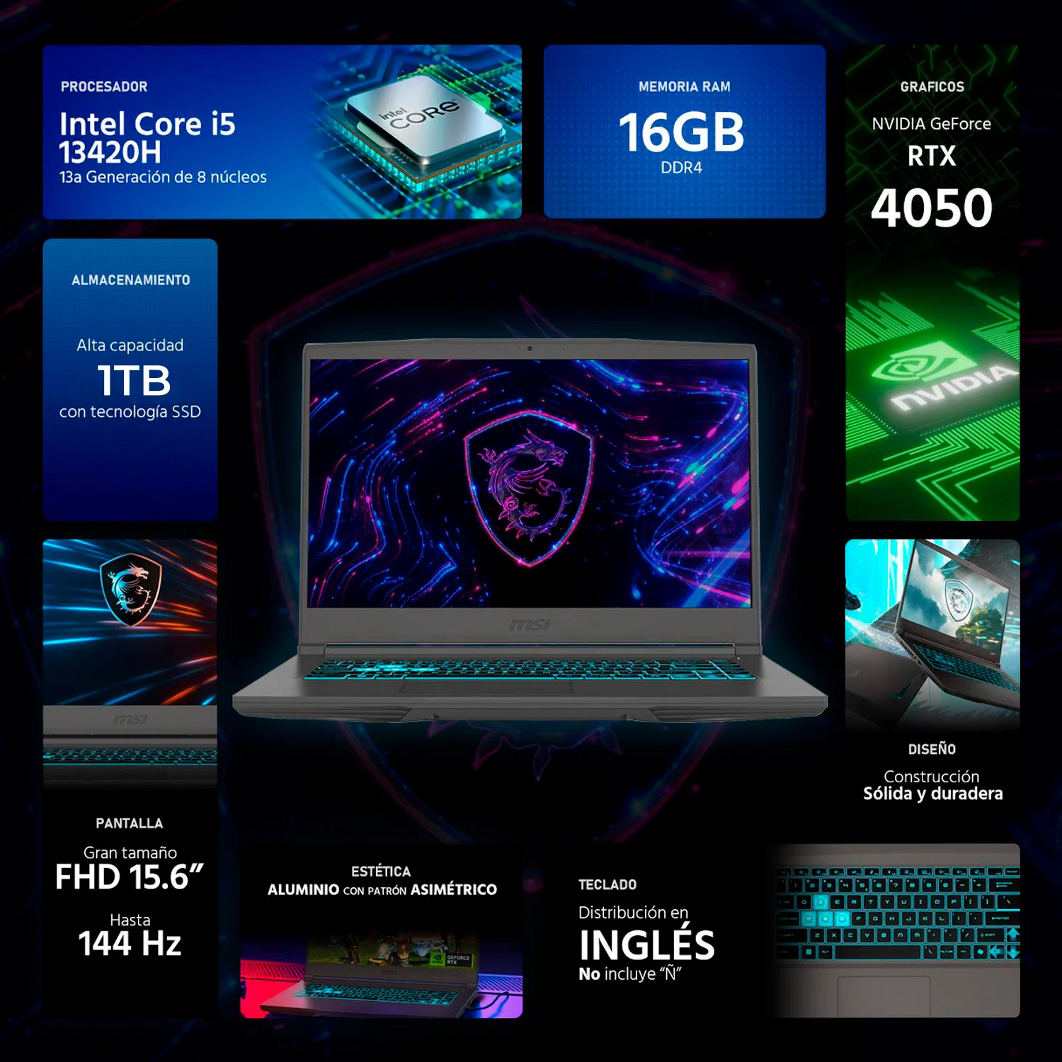 Laptop Gamer MSI Thin 15 NVIDIA GeForce RTX 4050 Intel Core i5 13420H 16GB RAM 1TB SSD 15.6" Windows 11 Home Teclado en Ingles - Image 2