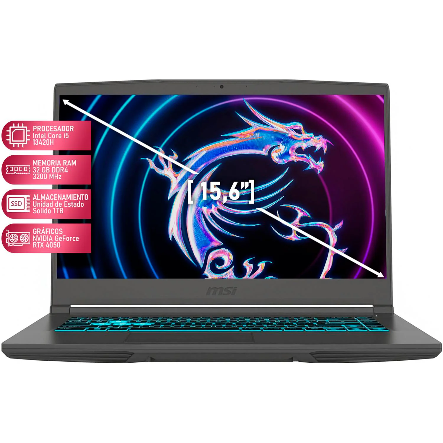Laptop Gamer MSI Thin 15 NVIDIA GeForce RTX 4050 Intel Core i5 13420H 32GB RAM 1TB SSD 15.6" Windows 11 Home Teclado en Español + Mochila + Mouse DXT Gaming - Image 2