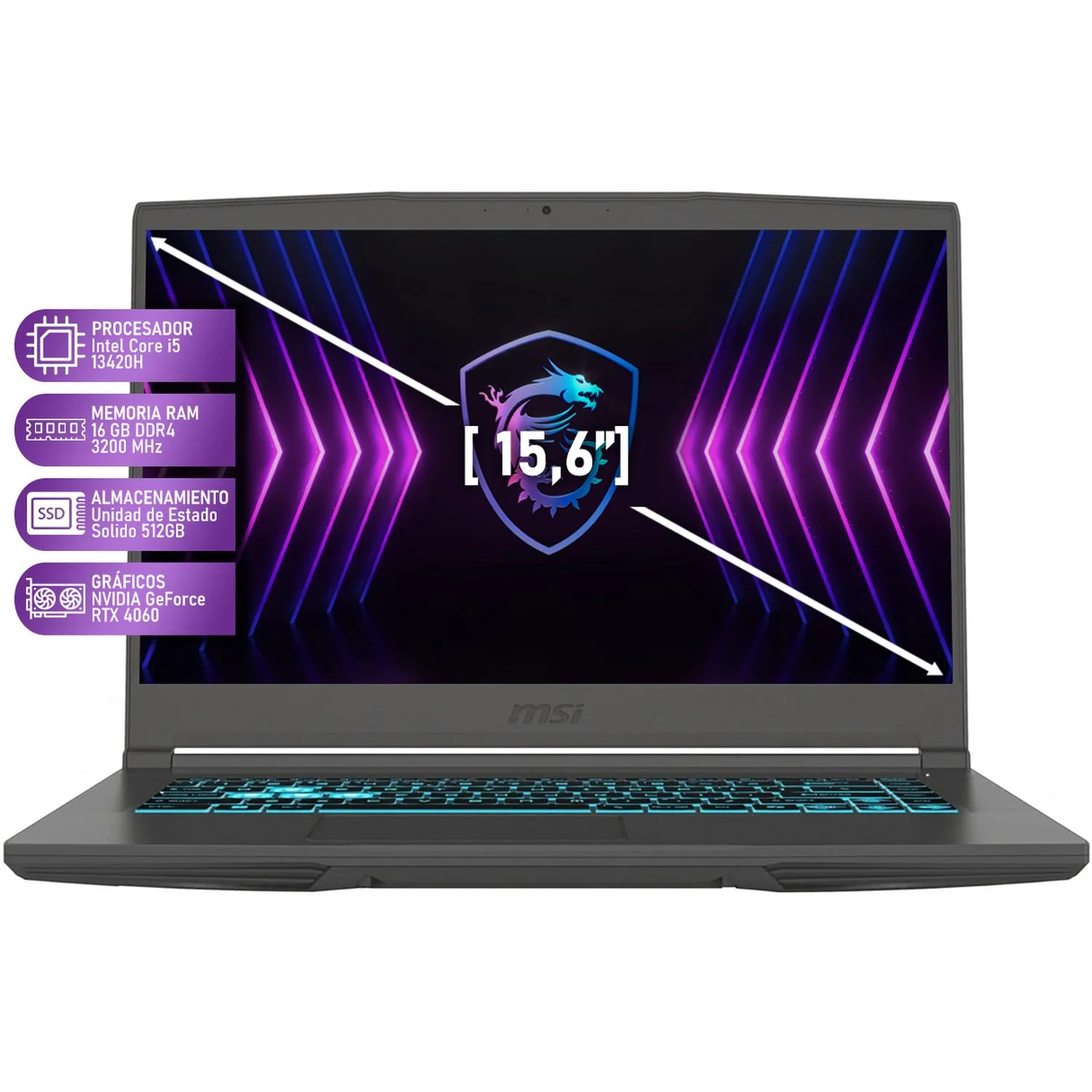 Laptop Gamer MSI Thin 15 NVIDIA GeForce RTX 4060 Intel Core i5 13420H 16GB RAM 512GB SSD 15.6" Windows 11 Home Teclado en Ingles - Image 2