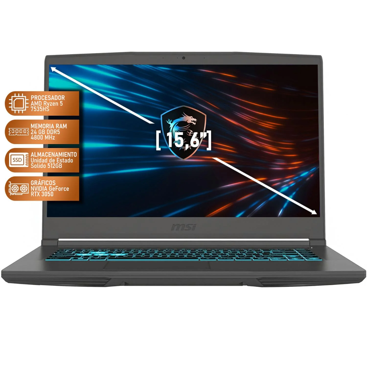 Laptop Gamer MSI Thin A15 NVIDIA GeForce RTX 3050 AMD Ryzen 5 7535HS 24GB RAM 512GB SSD 15.6" Windows 11 Home Teclado en Español + Mouse DXT Gaming Open Box - Image 2