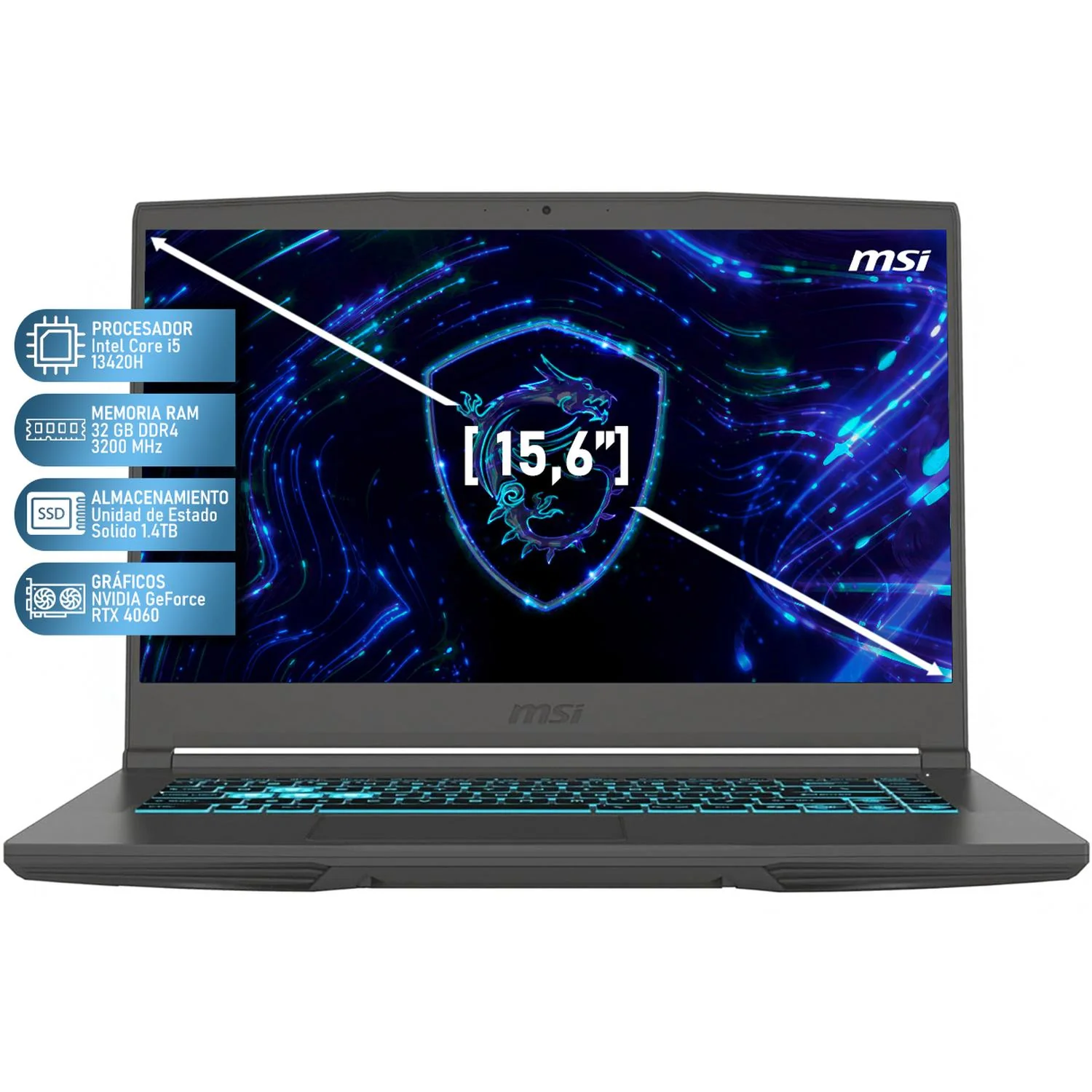 Laptop Gamer MSI Thin A15 NVIDIA GeForce RTX 4060 Intel Core i5 13420H 32GB RAM 1.4TB 15.6" Windows 11 Home Teclado en Ingles - Image 2
