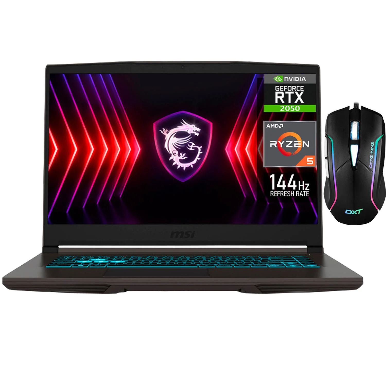 Laptop Gamer MSI Thin Nvidia GeForce RTX 2050 4GB AMD Ryzen 5 7535HS 32GB DDR5 1TB SSD Pantalla 15.6" IPS FHD 144Hz Teclado Ingles + Mouse DXT Gaming Gamer Diseño Creación de Contenido