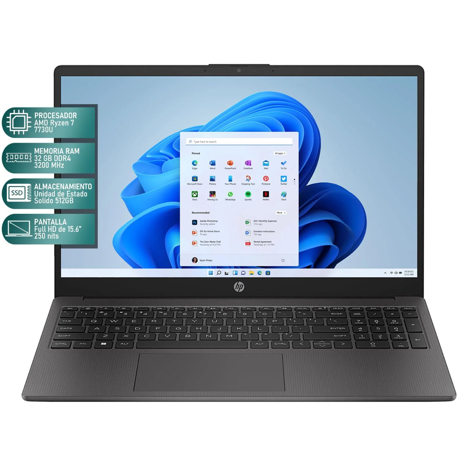 Laptop GP 255 G10 AMD Ryzen 7 7730U 32GB RAM 512GB SSD 15.6" Windows 11 Home Teclado en Ingles Reacondicionado - Image 2
