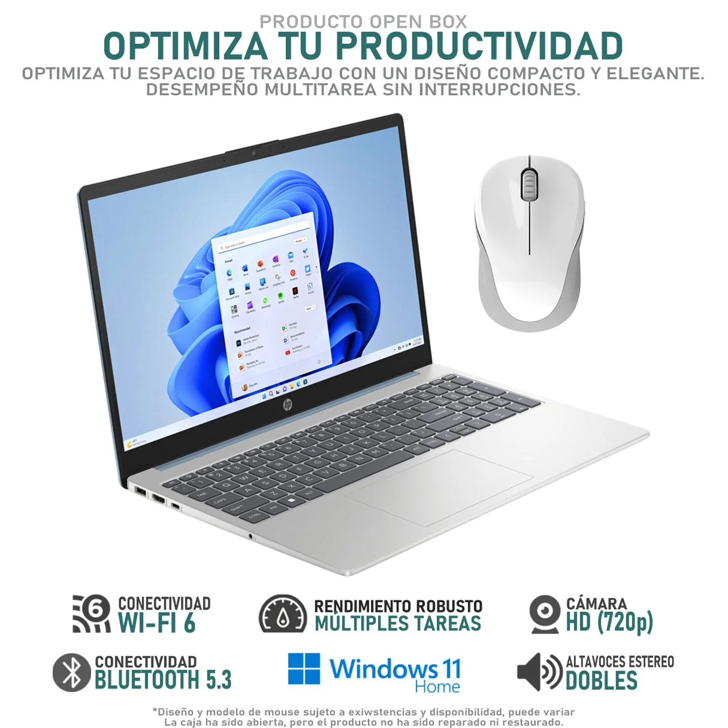 Laptop HP 15-FD0095WM Intel Core i5 1235U 24GB RAM 256GB SSD 15.6" Windows 11 Home Teclado en Ingles + Mouse DXT Open Box - Image 3