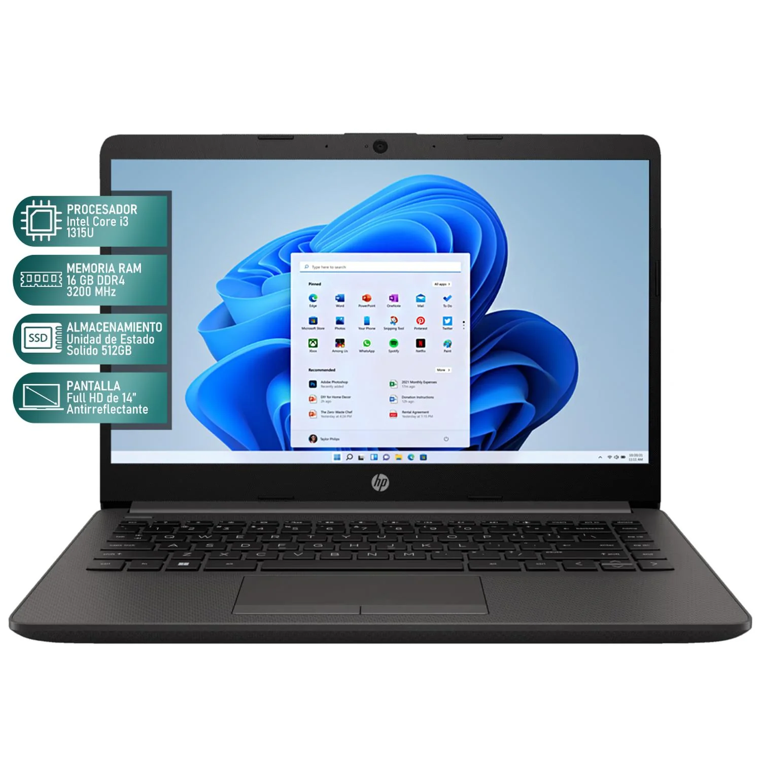 Laptop HP 240R G9 Intel Core i3 1315U 16GB RAM 512GB SSD 14" Windows 11 Home Teclado en Español - Image 2