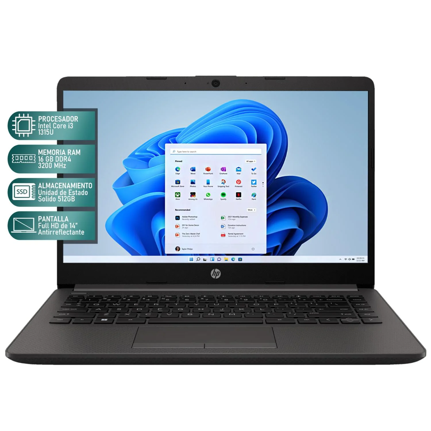 Laptop HP 240R G9 Intel Core i3 1315U 16GB RAM 512GB SSD 14" Windows 11 Home Teclado en Español Open Box - Image 2