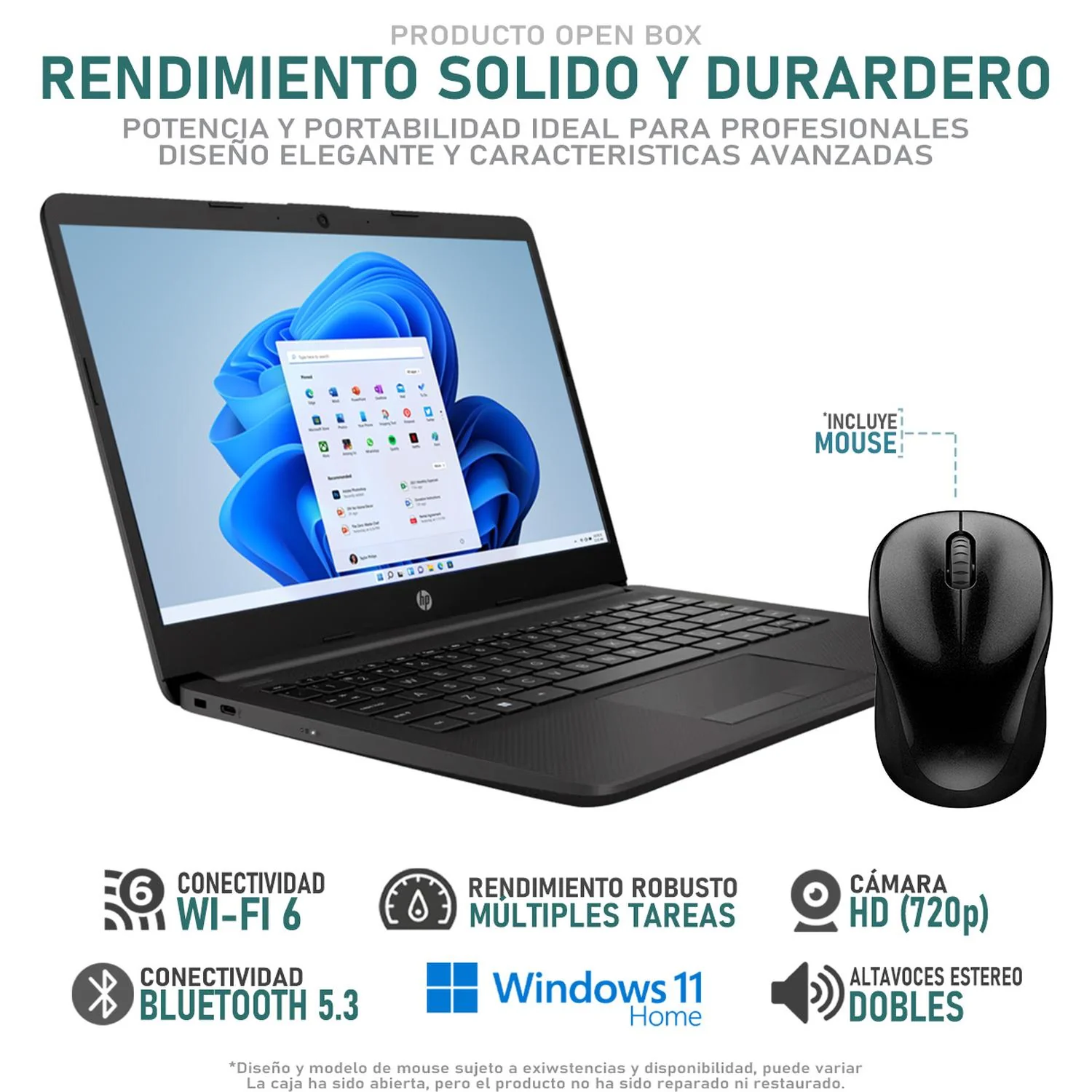 Laptop HP 240R G9 Intel Core i3 1315U 24GB RAM 512GB SSD 14" Windows 11 Home Teclado en Español + Mouse DXT Open Box - Image 3