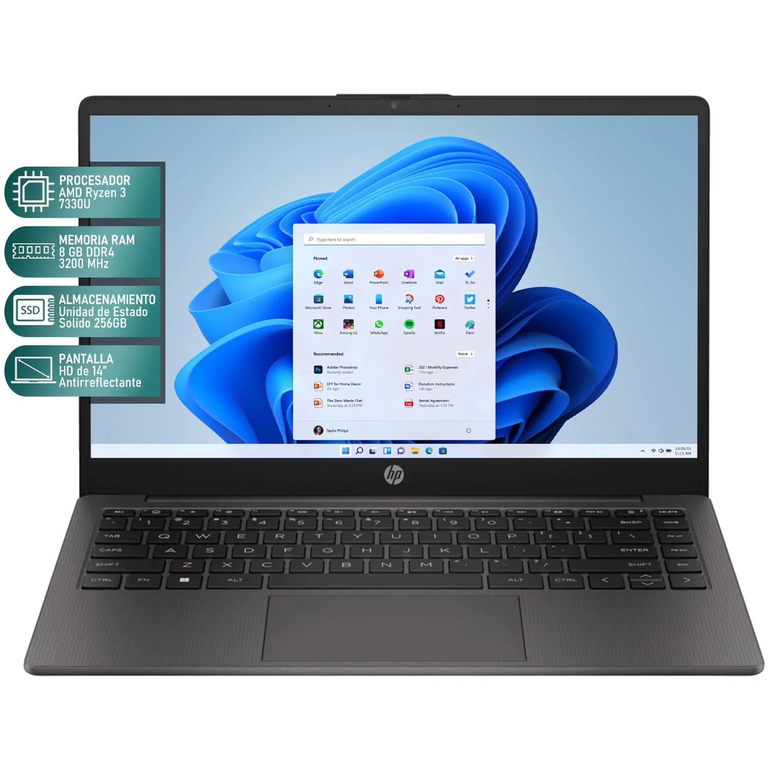 Laptop HP 245 G10 AMD Ryzen 3 7330U 8GB RAM 256GB SSD 14" Windows 11 Home Teclado en Español - Image 2