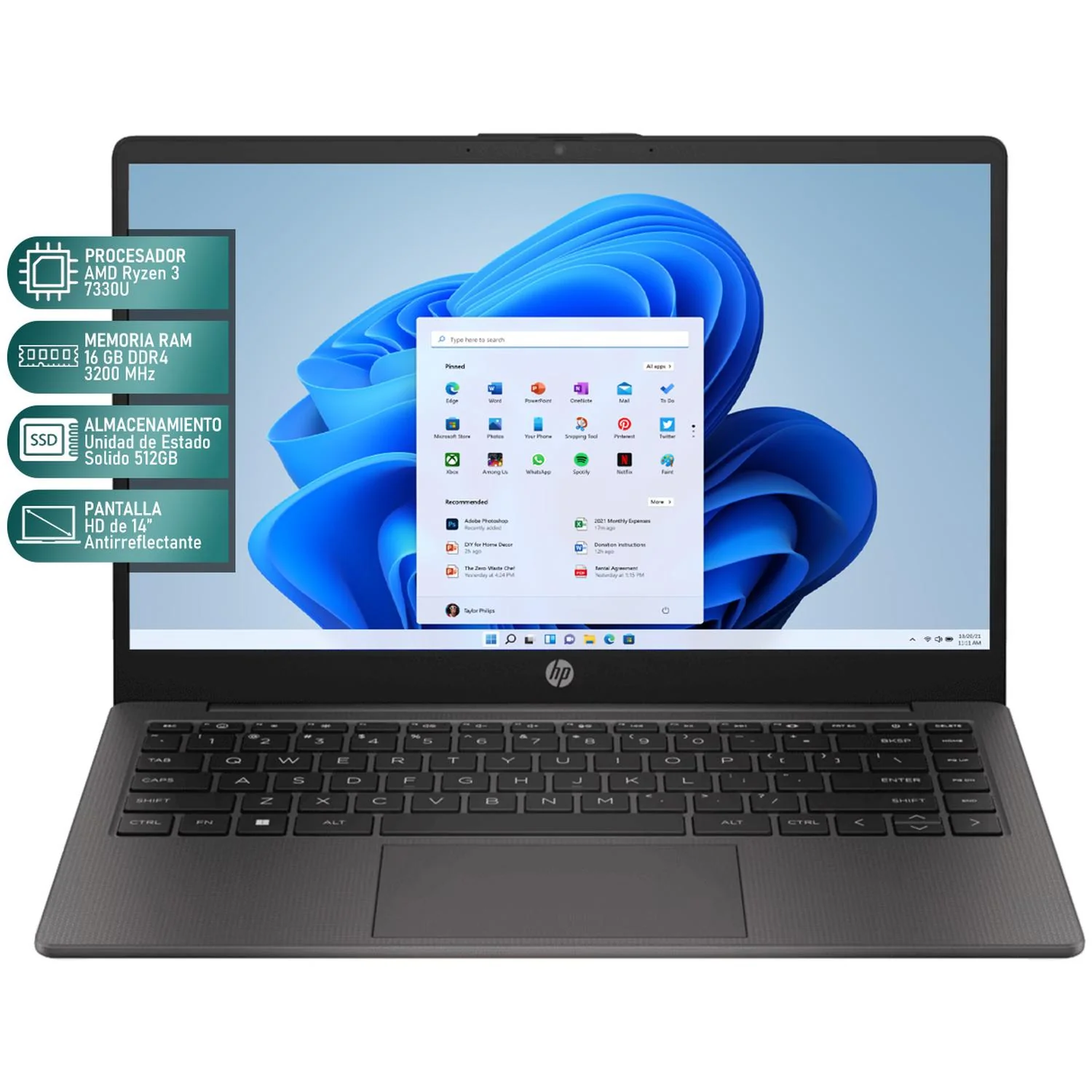 Laptop HP 245 G9 AMD Ryzen 3 7330 16GB RAM 512GB SSD 14" Windows 11 Home Teclado en Español Open Box - Image 2