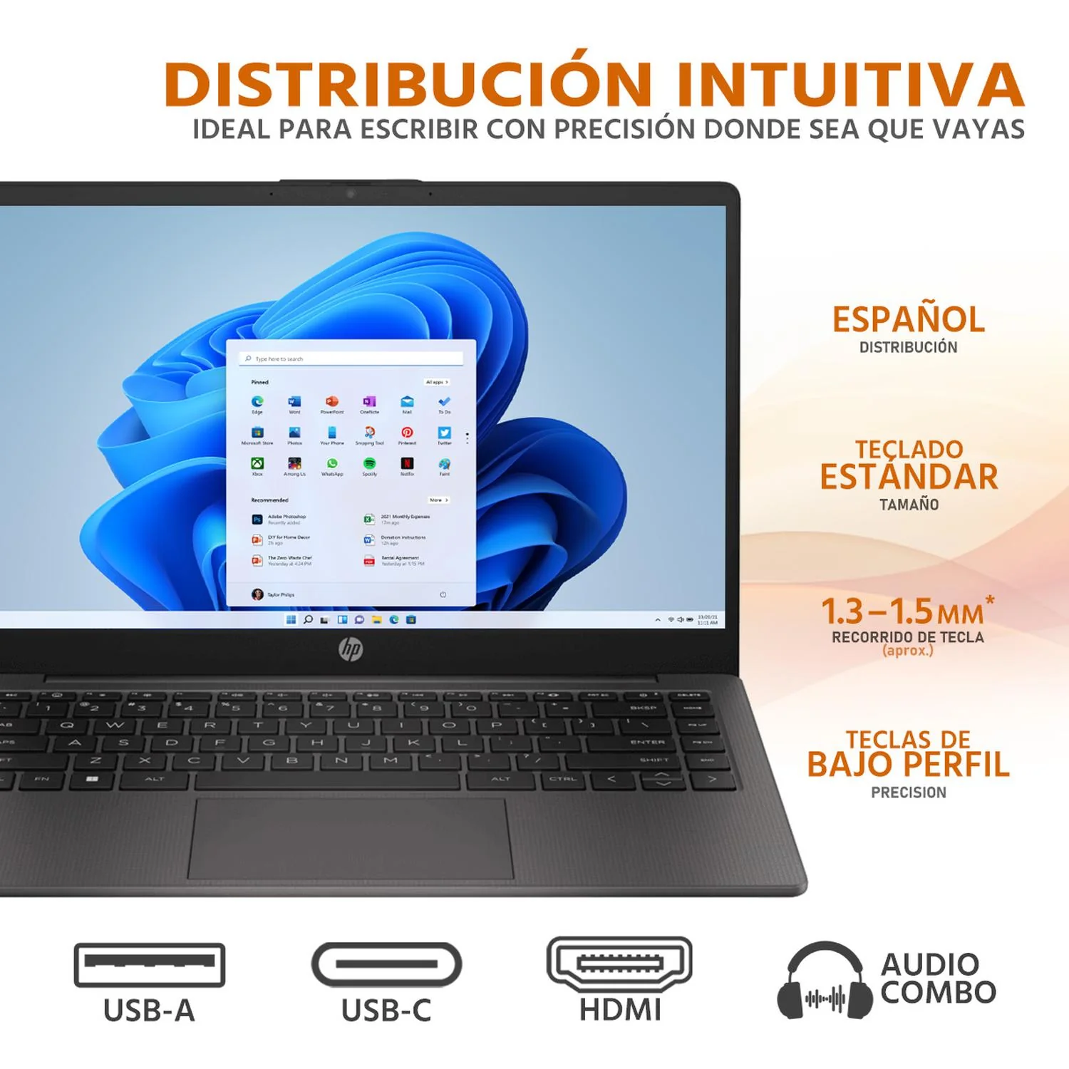 Laptop HP 245 AMD Ryzen 3 7330U 16GB 512GB SSD 14" W11 Teclado Español Ideal para Estudiante y Oficina - Image 4