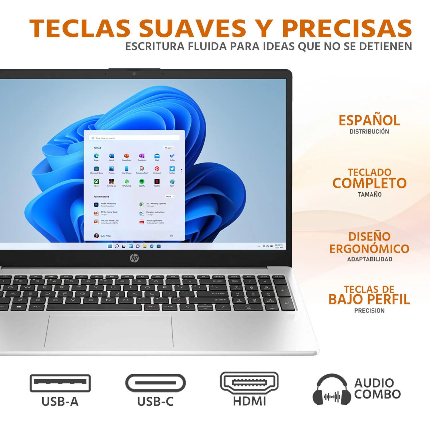 Laptop HP 255 G10 AMD Ryzen 5 7530U 8GB 512GB SSD 15.6" W11 Teclado Español Ideal para Productividad y Oficina - Image 4