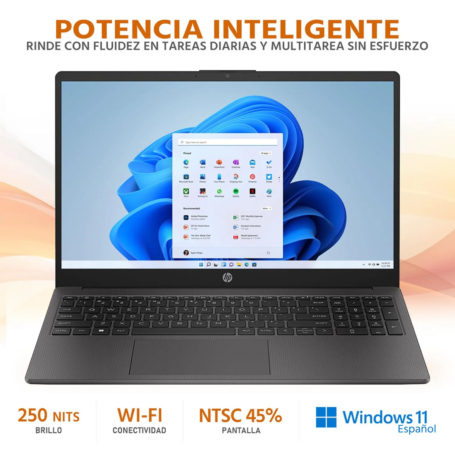 Laptop HP 255 G10 AMD Ryzen 7 7730U 16GB SSD 512GB 15.6" FHD Teclado Ingles Multitarea y Productividad - Image 3