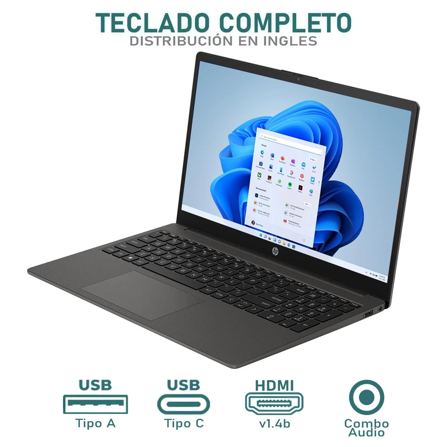 Laptop HP´255 G10 AMD Ryzen 7 7730U 16GB RAM 512GB SSD 15.6" Windows 11 Pro Teclado en Ingles Reacondicionado - Image 4