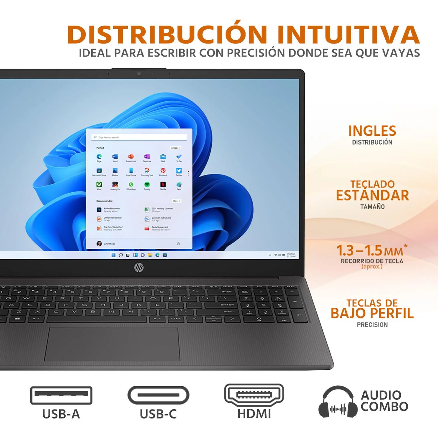Laptop HP 255 G10 AMD Ryzen 7 7730U 32GB 512GB SSD 15.6” Full HD W11 Teclado Ingles Multitarea Intensiva y Productividad Empresarial - Image 4