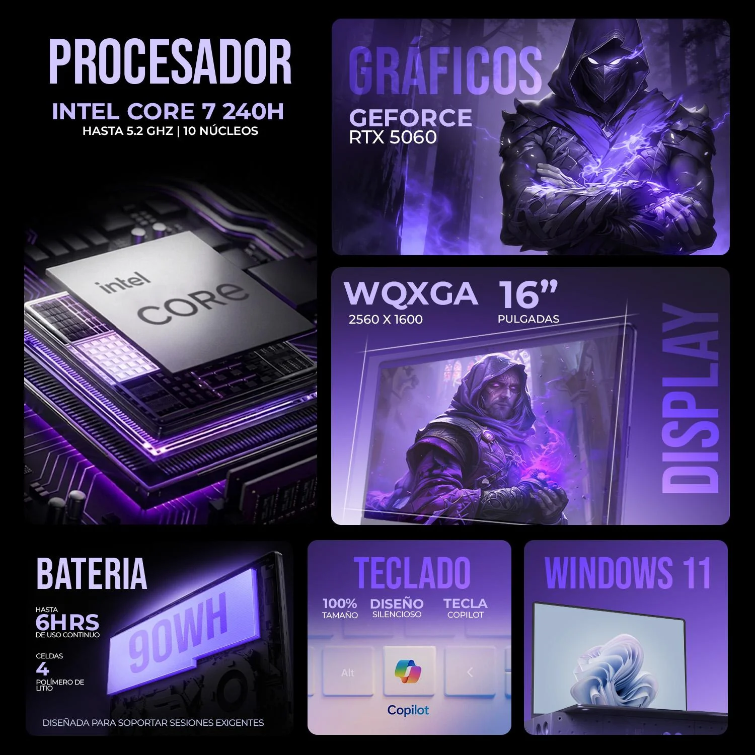 Laptop IA Gamer ALIENWARE Aurora AC16250 Nvidia GeForce RTX 5060 8GB DLSS Intel Core i7 240H 32GB DDR5 1TB SSD Pantalla 16" WVA WQXGA 120Hz Teclado Ingles Copilot Gaming Proxima Generacion - Image 2