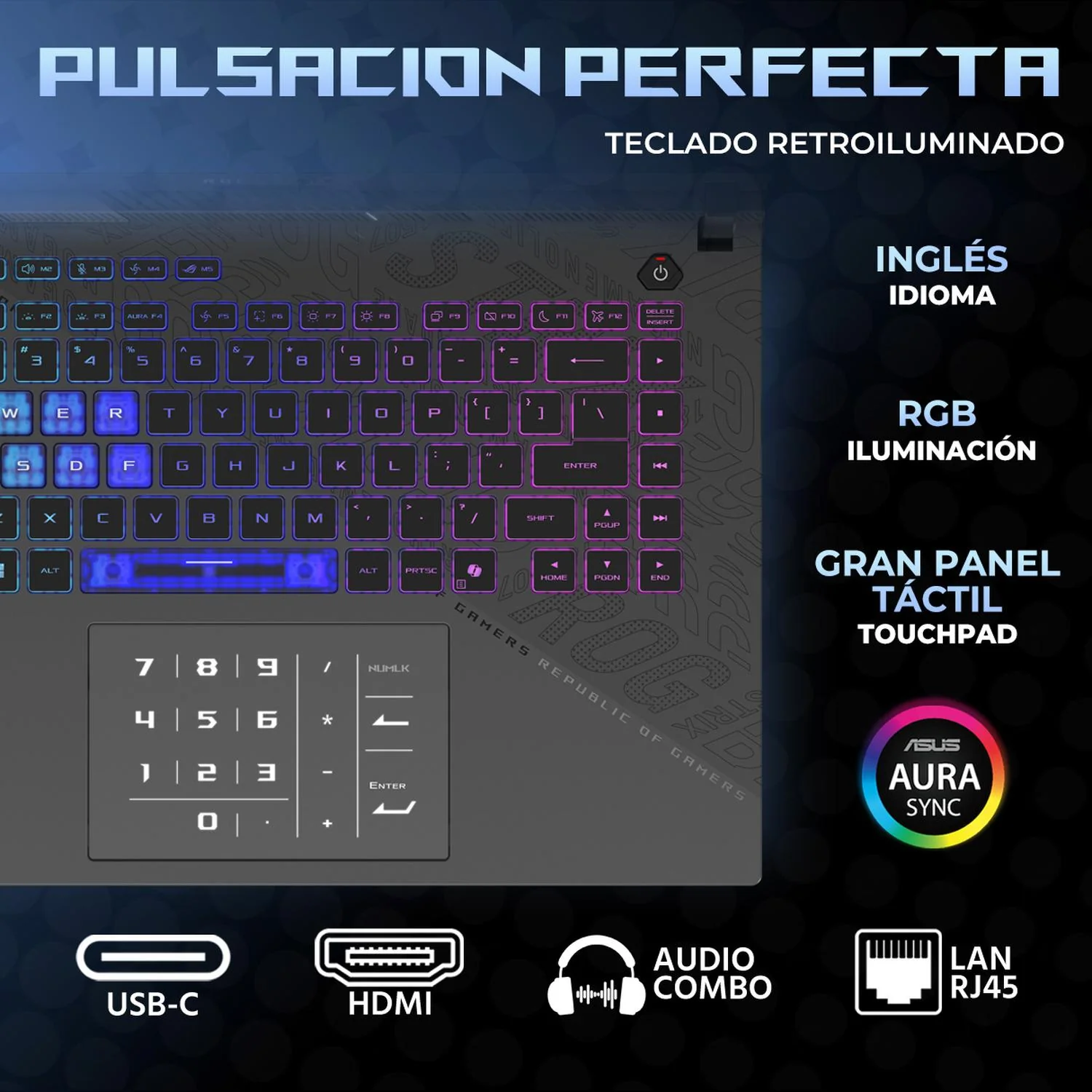 Laptop IA Gamer ASUS ROG Strix G16 Nvidia GeForce RTX 5070 Ti 12GB DLSS AMD Ryzen 9 9955HX 64GB DDR5 1TB SSD Pantalla 16" ROG Nebula Display QHD+ 240Hz Teclado Ingles Copilot Gaming Competitivo - Image 4