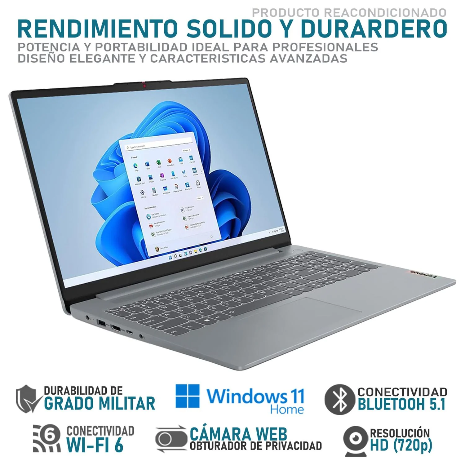 Laptop LENOVO IdeaPad AMD Ryzen 5 7520U 8GB RAM 256GB SSD Windows 11 Home Teclado en Ingles Reacondicionado - Image 3