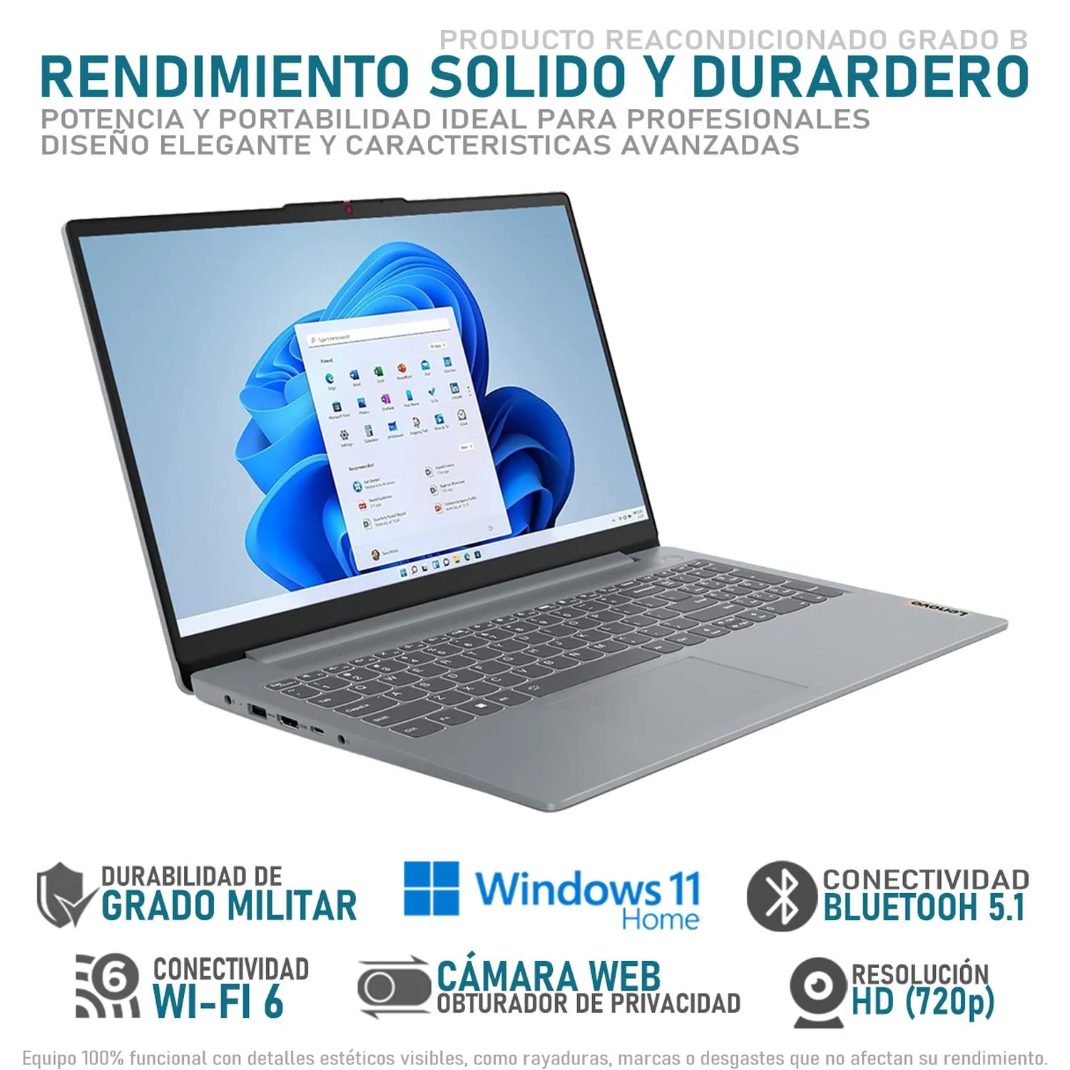 Laptop LENOVO IdeaPad AMD Ryzen 5 7520U 8GB RAM 256GB SSD Windows 11 Home Teclado en Ingles Reacondicionado Grado B - Image 3