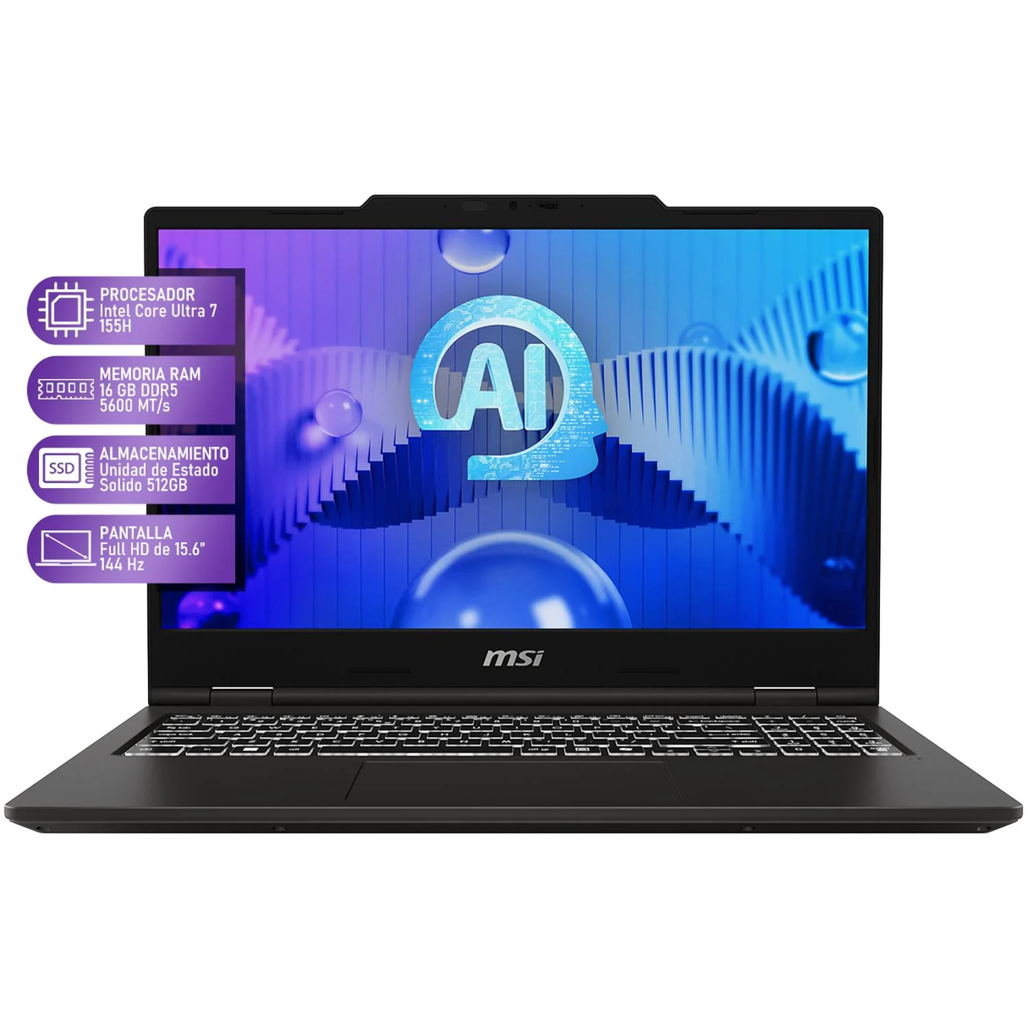 Laptop MSI Venture 15 AI Intel Core Ultra 7 155H 16GB RAM 512GB SSD 15.6" Windows 11 Pro Teclado en Español - Image 3