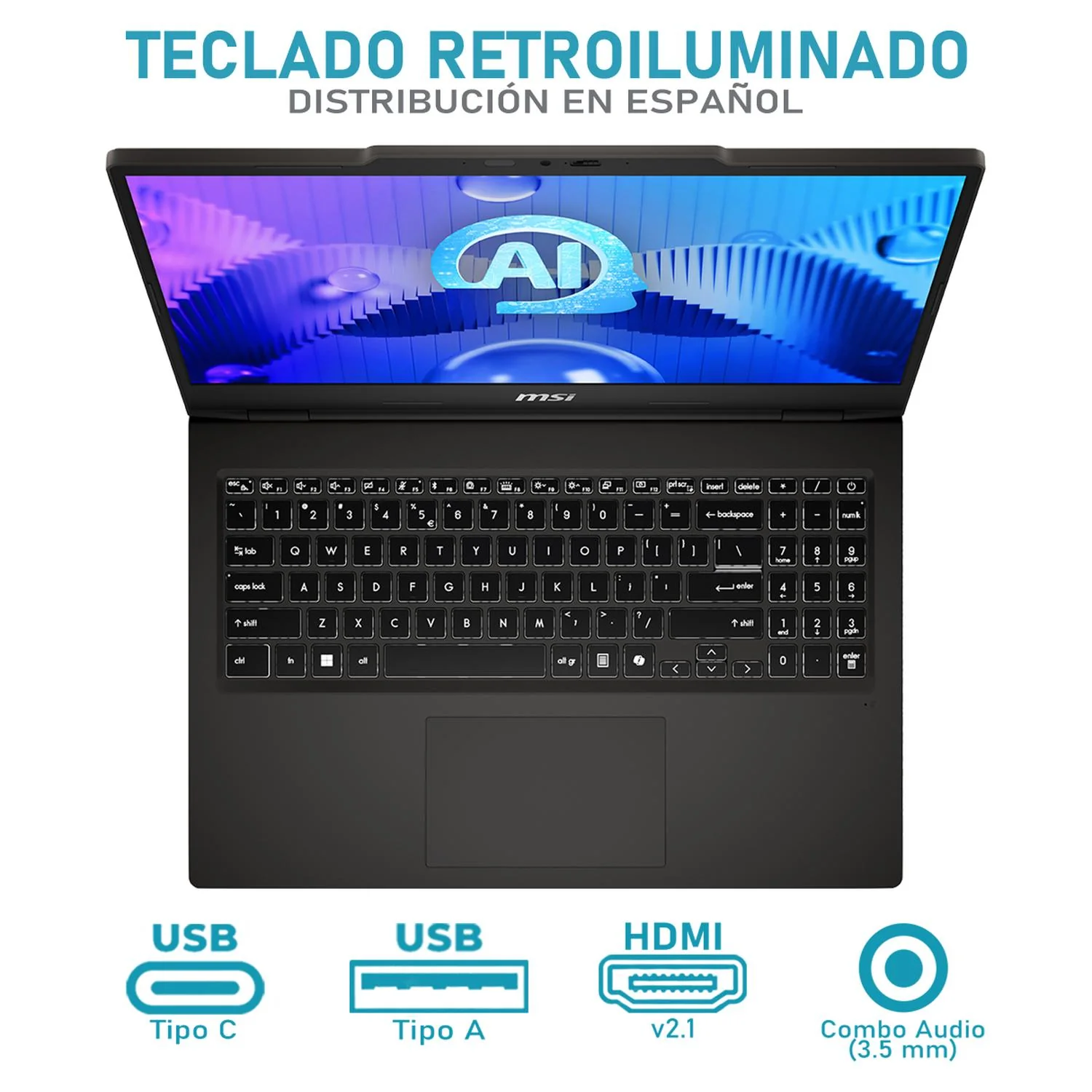 Laptop MSI Venture 15 AI Intel Core Ultra 7 155H 16GB RAM 512GB SSD 15.6" Windows 11 Pro Teclado en Español - Image 5