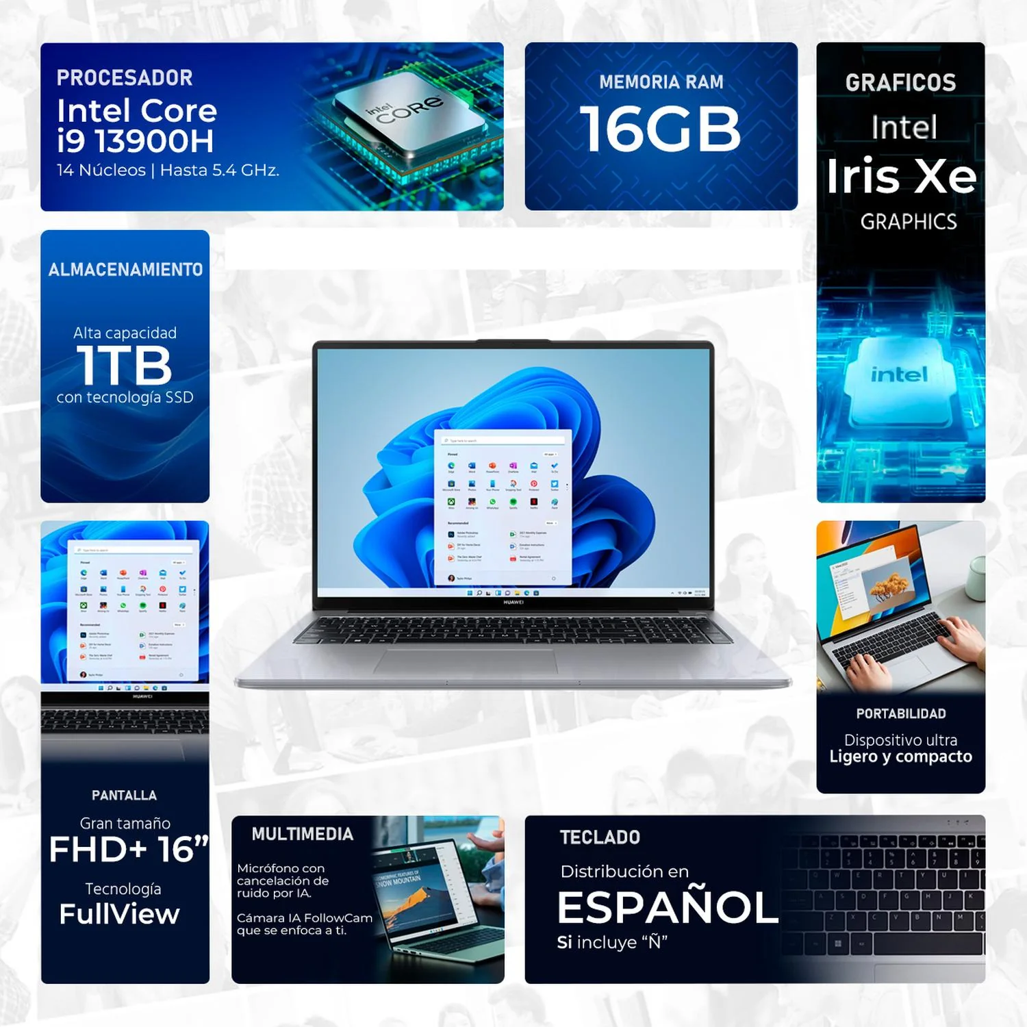 Laptop Ultrabook HUAWEI MateBook D16 Intel Core i9 13900H 16GB 1TB SSD Pantalla 16" IPS FHD+ Teclado Numerico Español No Incluye Sistema Garantia y Servicio en Mexico - Image 2