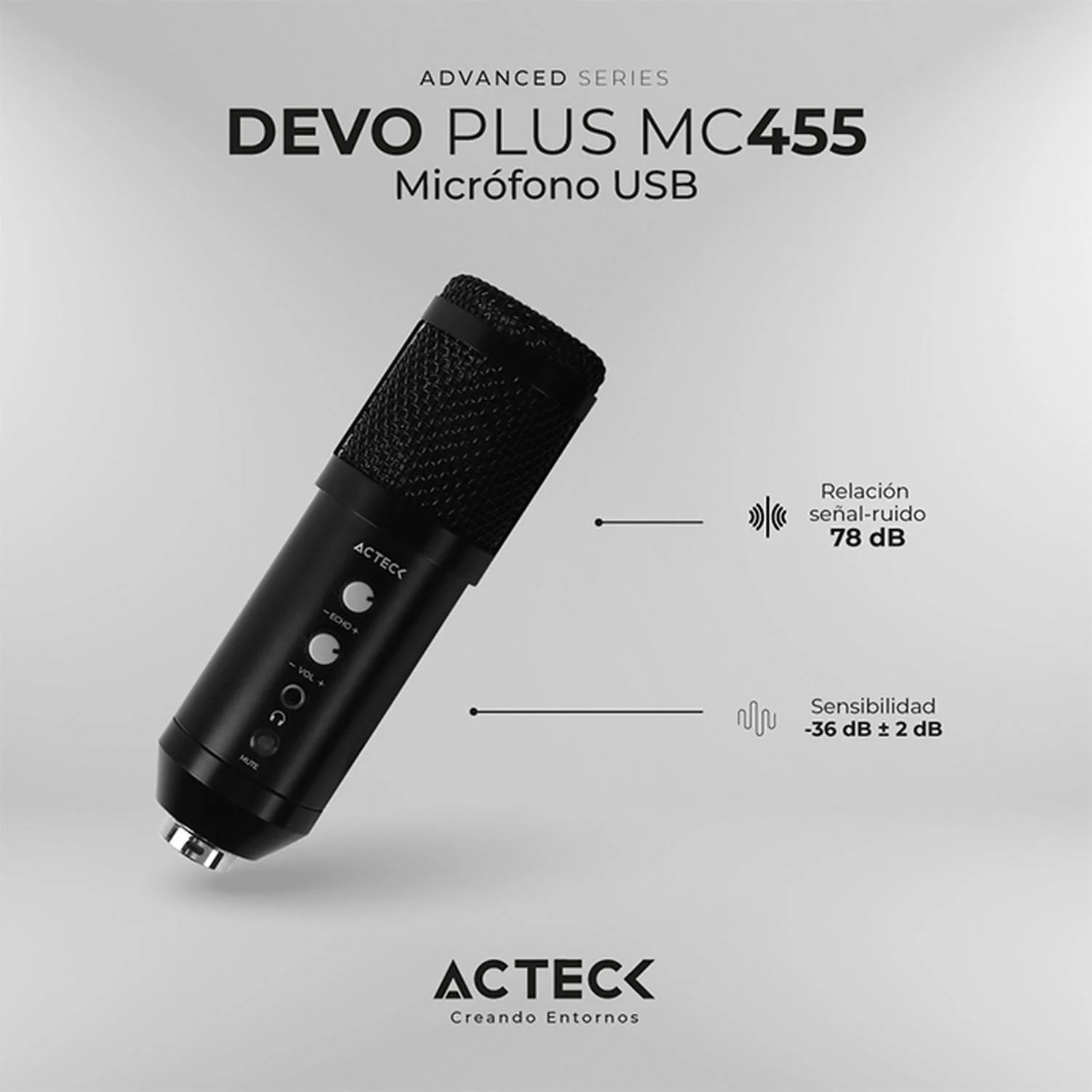 Microfono Gamer ACTCEK DEVO PLUS MC455 tripie USB-C Negro AC-936446 - Image 5