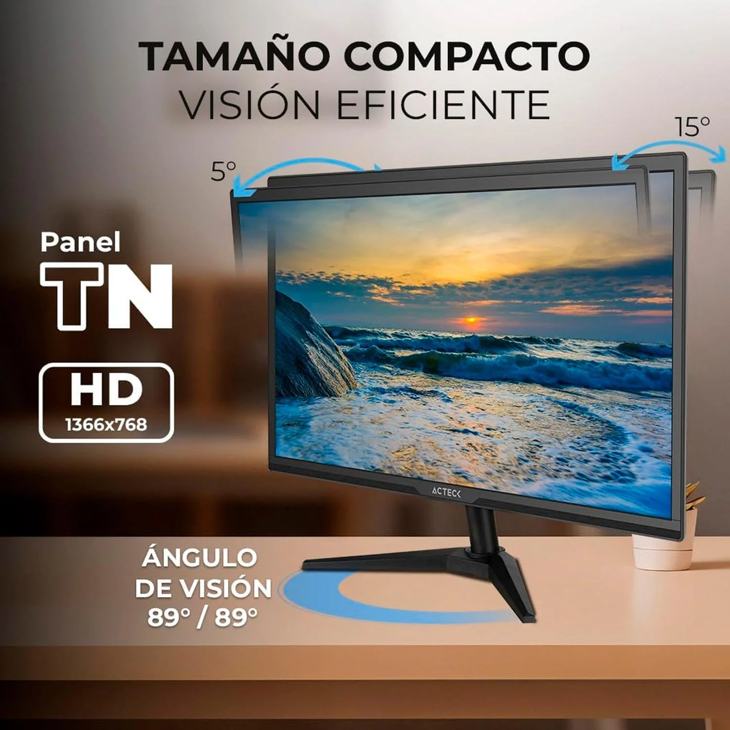 Monitor 18.5 ACTECK CAPTIVE BRITE CB185 HD 60Hz 5ms TN HDMI VGA Negro AC-944526 Oficina y multitarea - Image 2